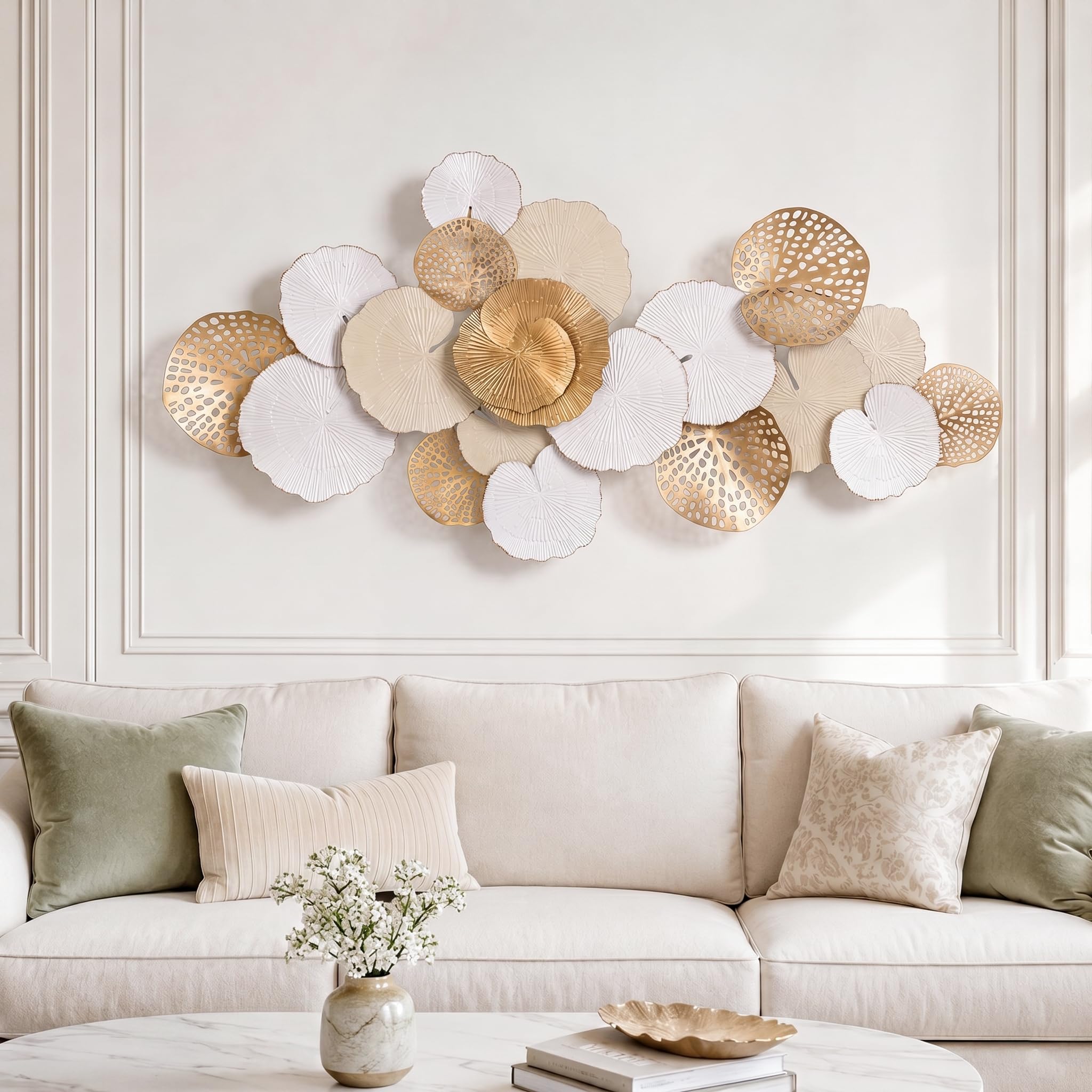 Large Metal Wall Art,3D Lotus Leaf Wall Decor for Living Room