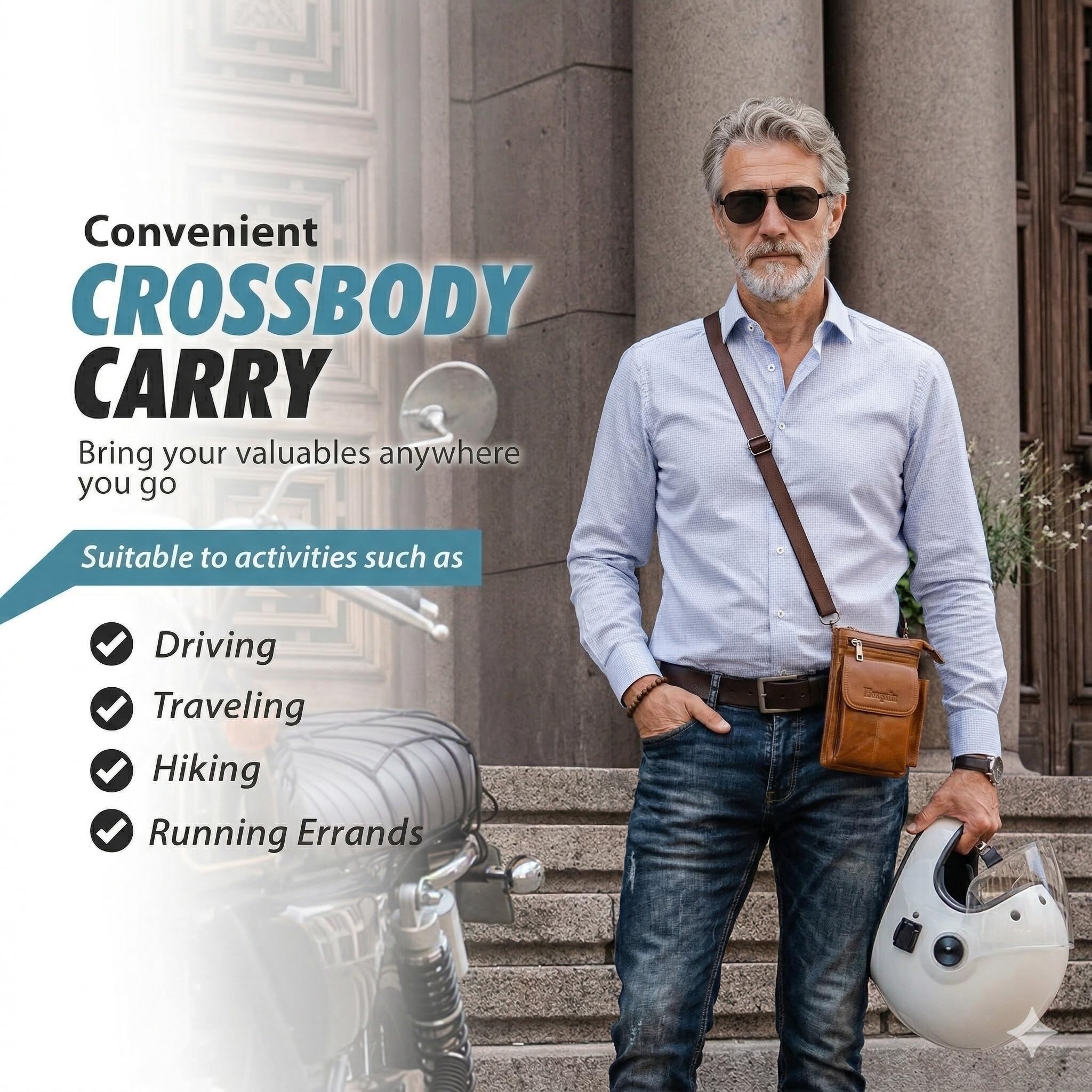 Borsello Vera Pelle Marsupio Porta Cellulare, Uomo Custodia Multiborsa, Borsello da Cintura, Fondina Portacellulare da Cintura, Borsa a Tracolla per Casuale, Viaggio