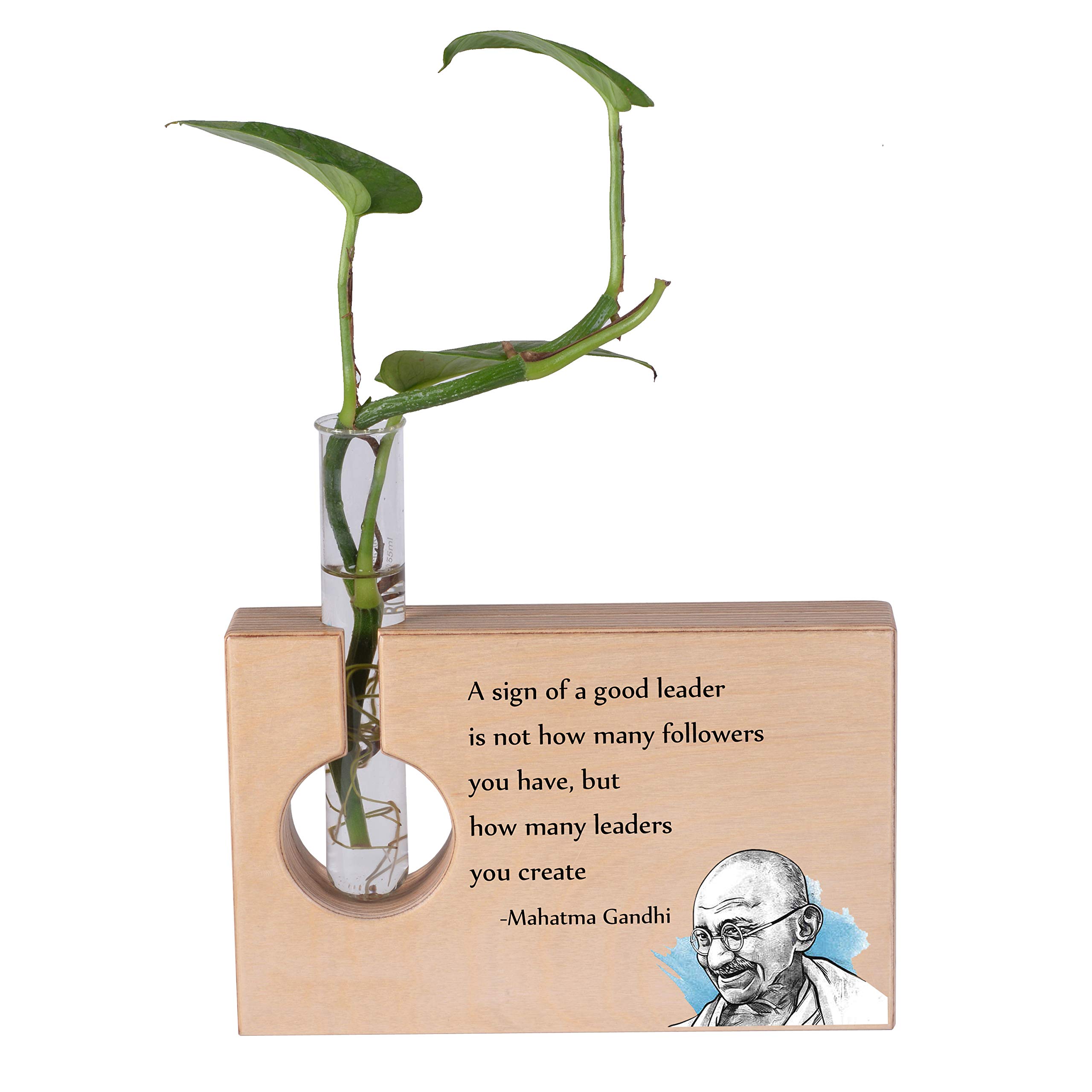 RK Cart Mahatma Gandhi Wooden Decorative Items for Home and Office Table Accessories, Plant Holder Stand with Test Tube Vase (Multicolour)