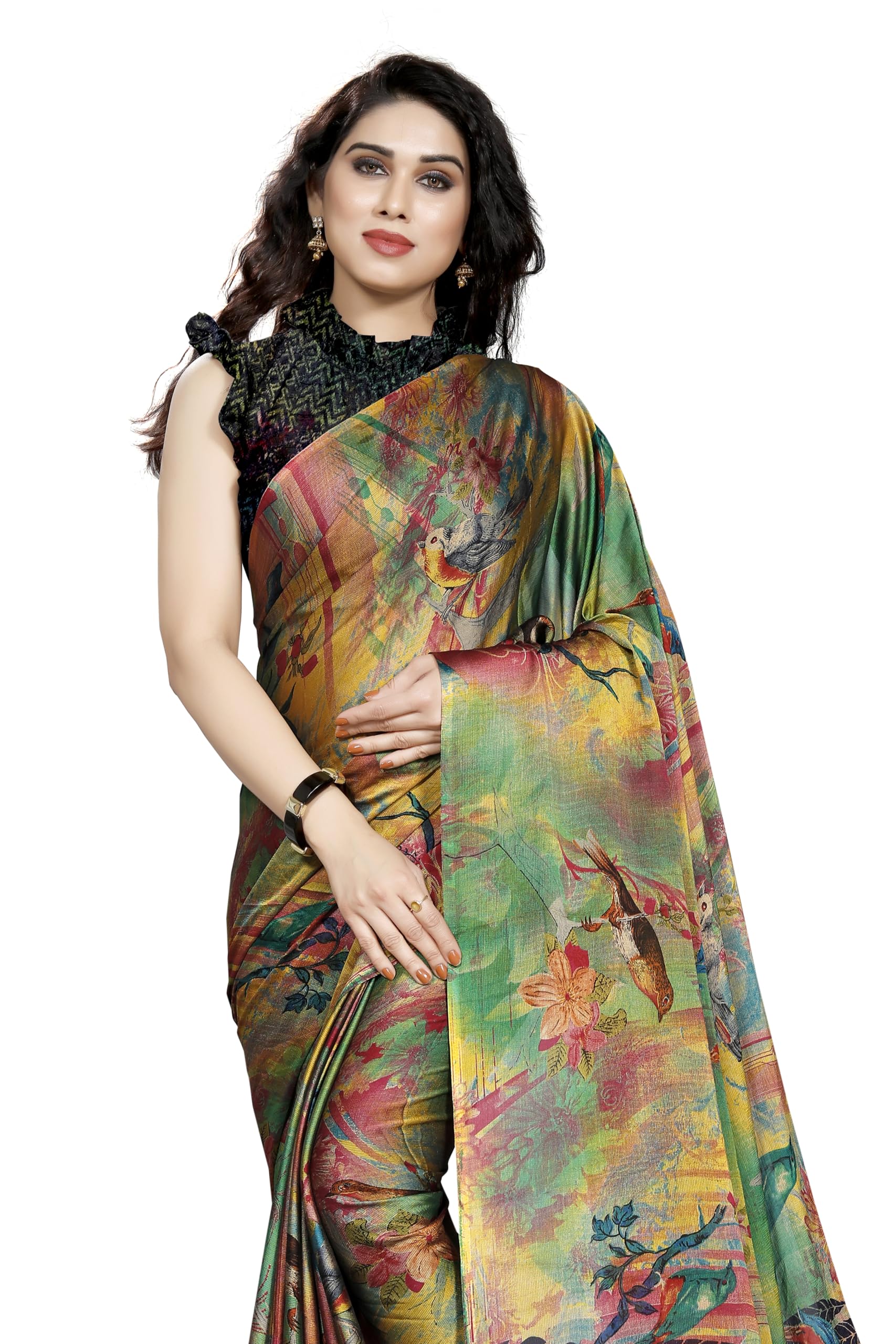 MIRCHI FASHION Women's Stylish Chiffon Floral Printed Saree with Blouse Piece