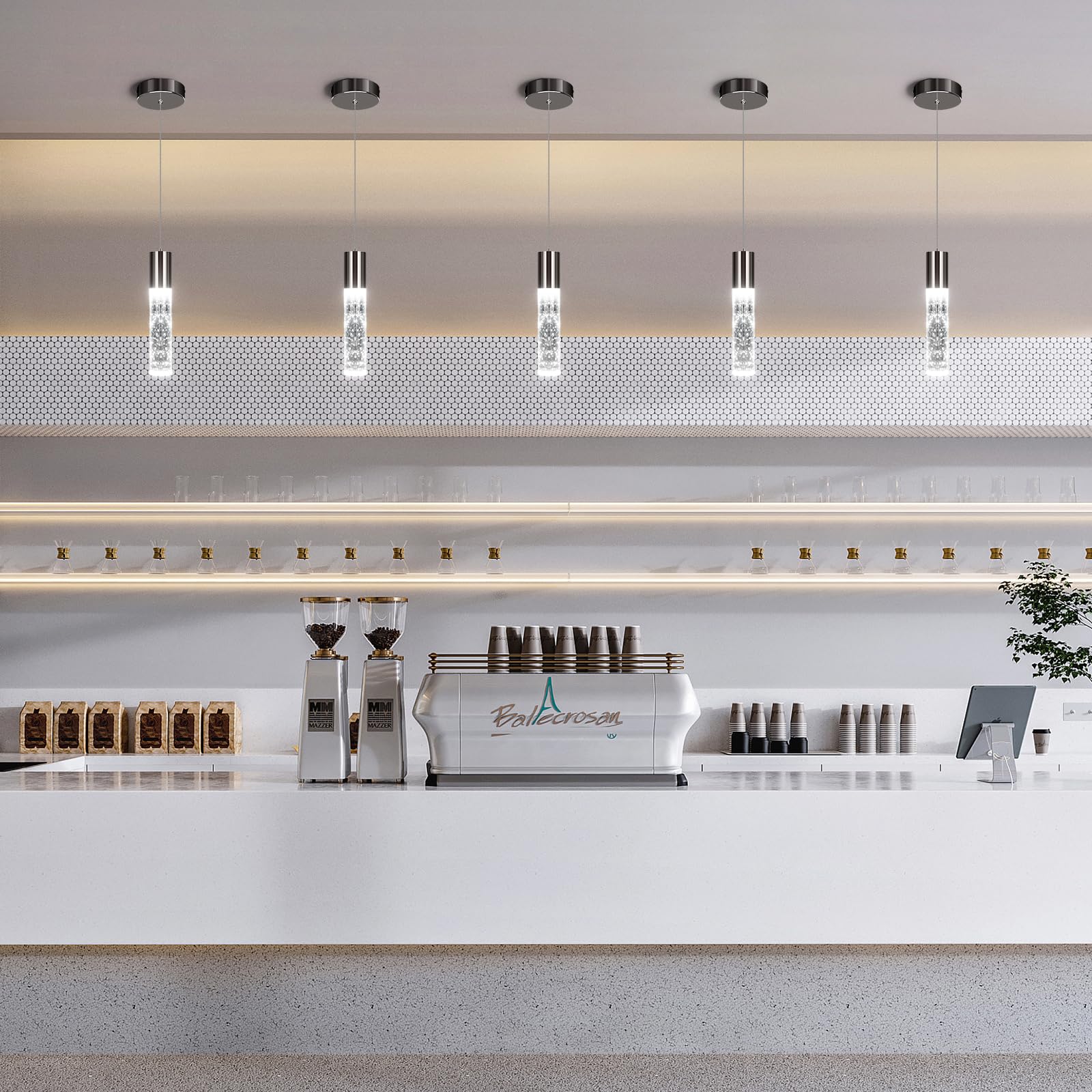 OKELI Modern Pendant Lights, LED Bubble Crystal Kitchen Island Lights Fixtures, Black Mini Single Pendant Lighting for Kitchen Island Bar,6W,6000K, ETL,3Pack