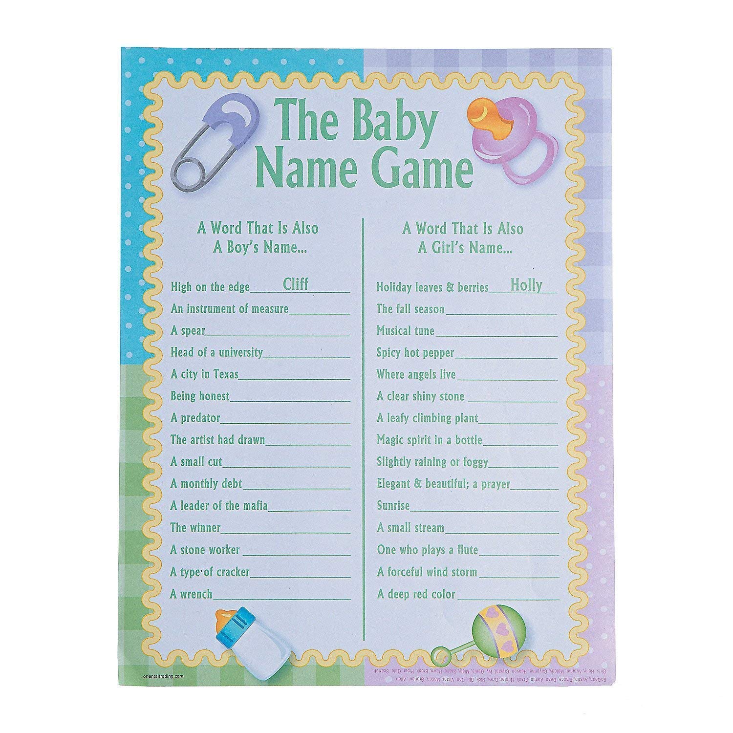 OTC OTC The Baby Name Game - Baby Shower Game (2 Dz)