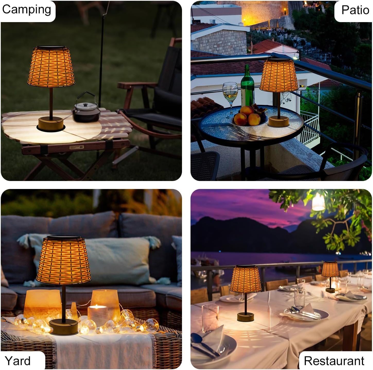 Livinlarge Solar Table Lamps for Outside,Handmade Rattan Woven LED Desk Outdoor Lamp Waterproof Boho Decoration for Garden,Yard,Patio,Porch,Trees,Lawn,Pathway(Austin Natural Brown)