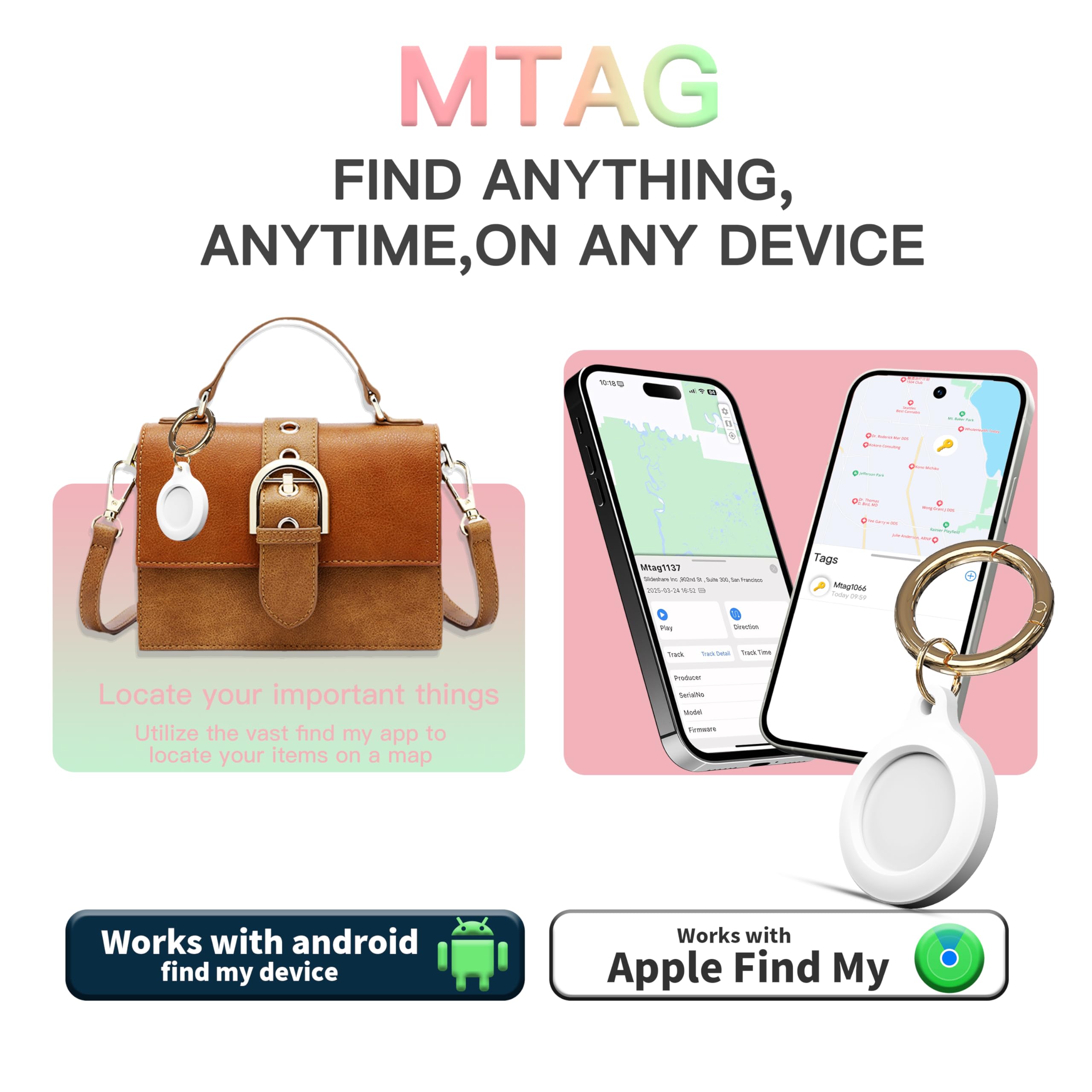 1-Pack Air Tag by FINDMETAG Bluetooth Tracker, Keys Finder and Item Locator for Luggages, Bags, Wallet, Pets and More. Phone Finder. Item Locator. Both iOS and Android Compatible (White)