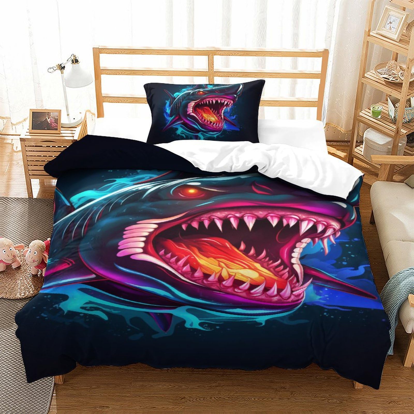 Parure de lit housse de couette requin impression 3D haute densité