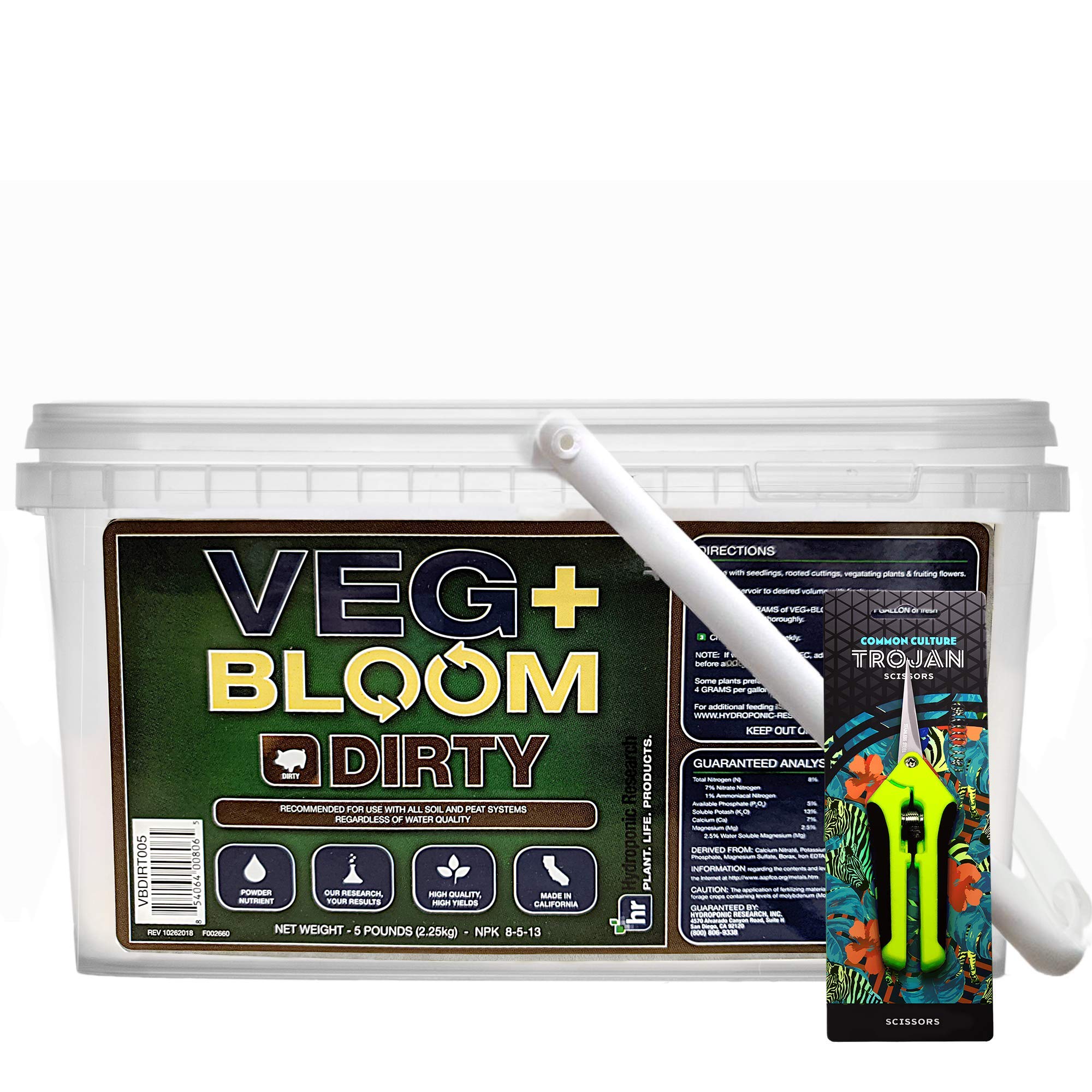 Veg+ Bloom Dirty Formulated Nutrient Powder for Soil and Peat -5lb with Common Culture Trimming Scissors