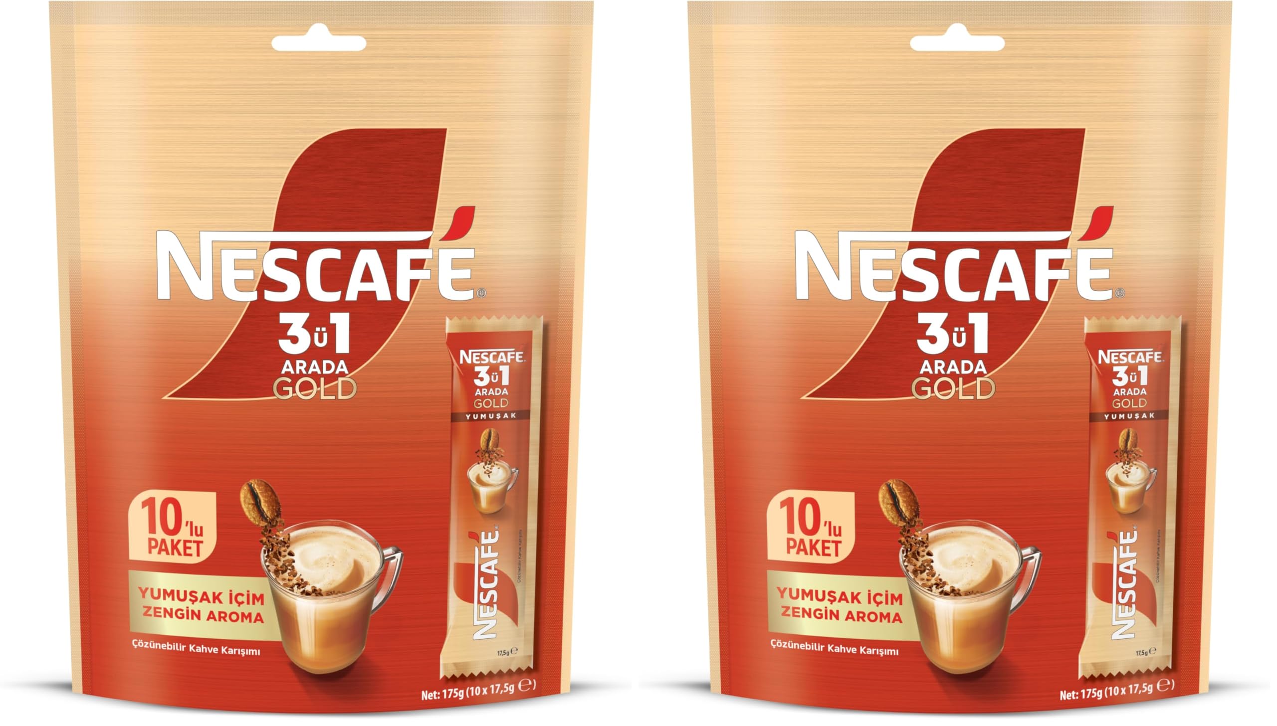Nestle Nescafe 3ü1 Arada Gold Yumuşak 10'lu Çoklu Paket 10x 17,5 g (2 paketi)
