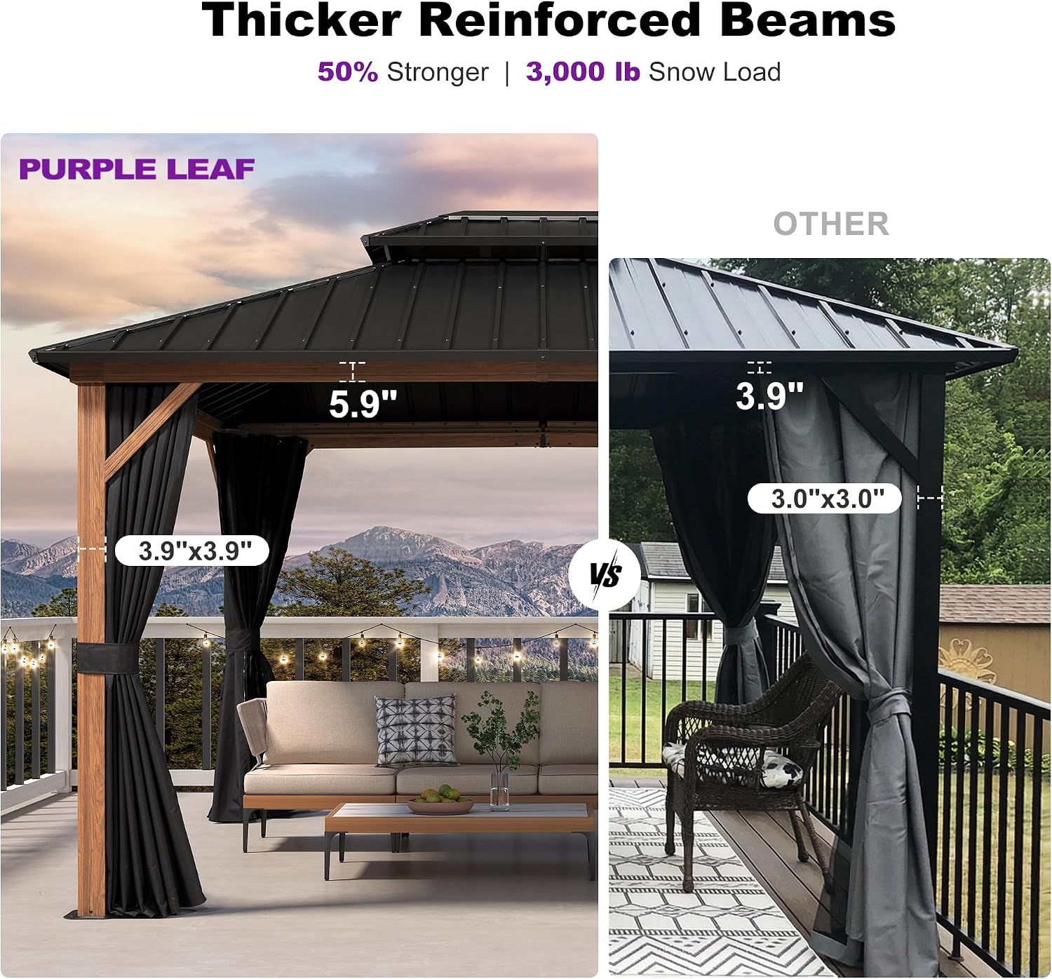 PURPLE LEAF 10' X 12' Hardtop Gazebo with Storage Box Outdoor Wood Grain Aluminum Frame Galvanized Steel Double Roof Gazebos with Netting and Curtains for Patio Deck Backyard Garden