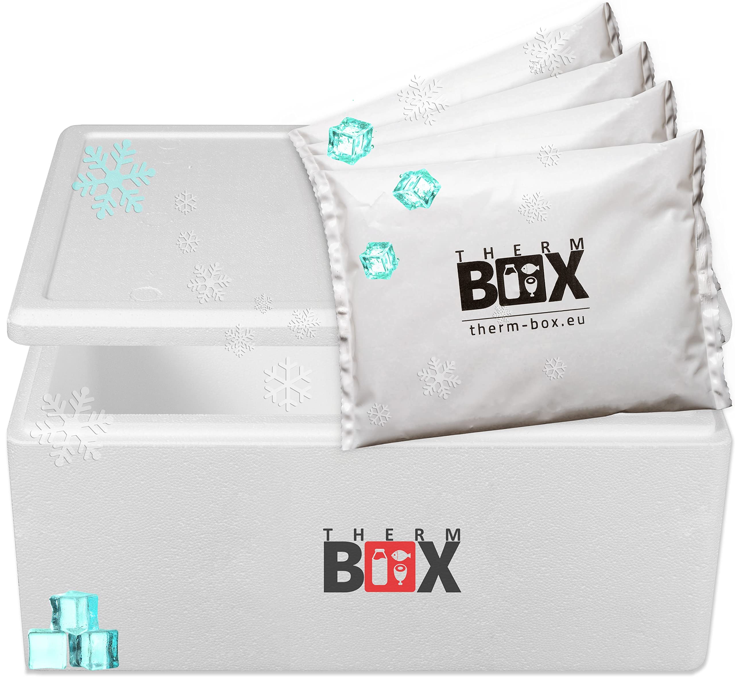 THERM BOX Caja de poliestireno grande con acumulador de frío para nevera o transportín térmico reutilizable