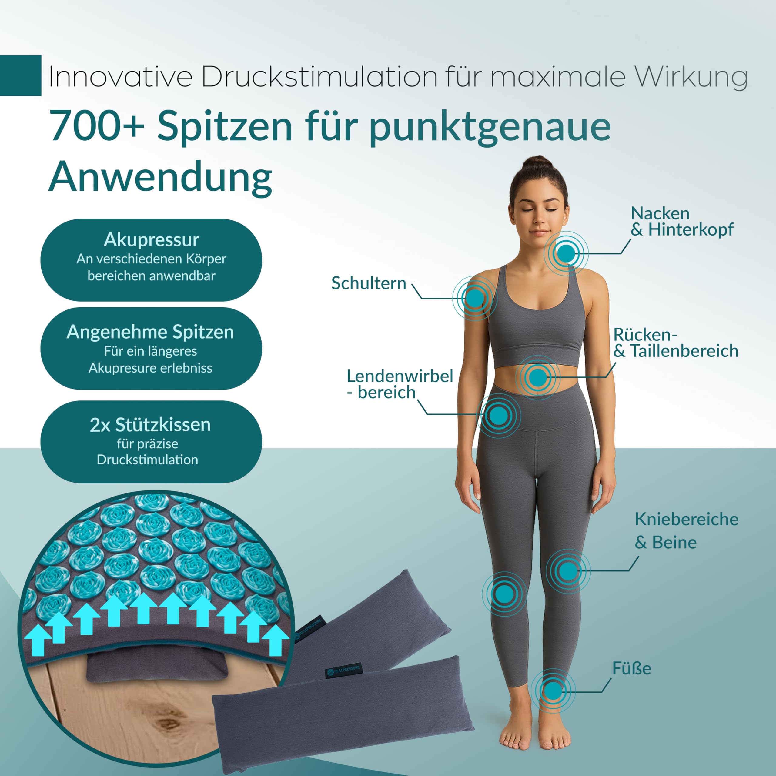 Akupressurmatte Set 5-teiliges Entspannungs-Set aus Naturmaterialien Für Rücken,Nacken,Füße Akupressur-Matte mit 700 Spitzen mit Tragetasche waschbare Bezüge Wellness für Zuhause