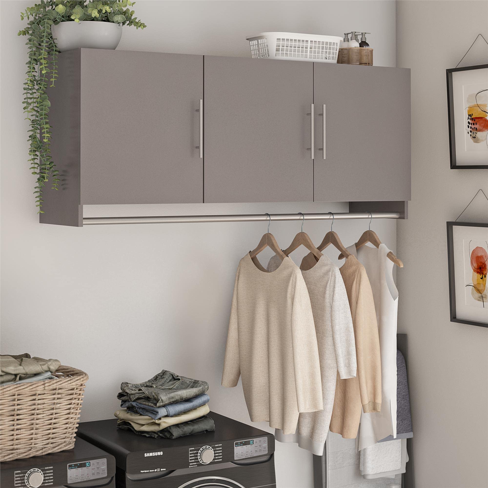 SystemBuild Camberly 3 Door Wall Cabinet with Hanging Rod, Graphite Gray