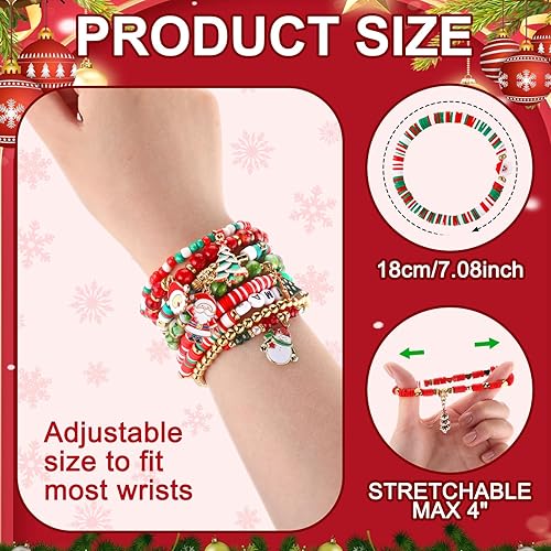 Miniatura 2 de 100, 150, 200 Pcs Christmas Bracelets for Women Christmas Friendship Bracelets Bulk Stackable Beaded Stretch Bracelet Charm Jewelry Gift for Party