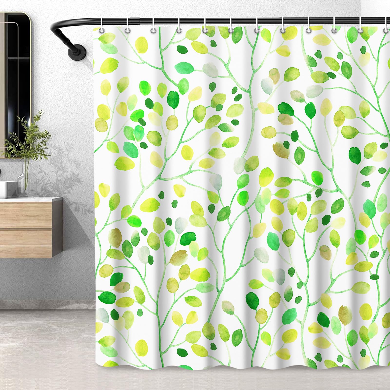 LXBNI Emerald Green W 72 x H 84 Shower Curtain, Colorful Leaf Shower Curtain for Bathroom, Weighted Floral Shower Curtain, Waterproof Cloth Shower Curtain Sets with 12 Plastic Hooks