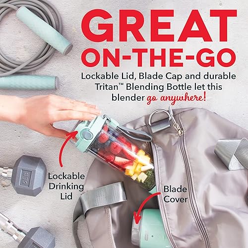 Miniatura 3 de Dash Licuadora de botellas USB personal de 16 onzas con tapa de viaje y cable de carga batido de una sola porción y máquina de jugos color aguamarina