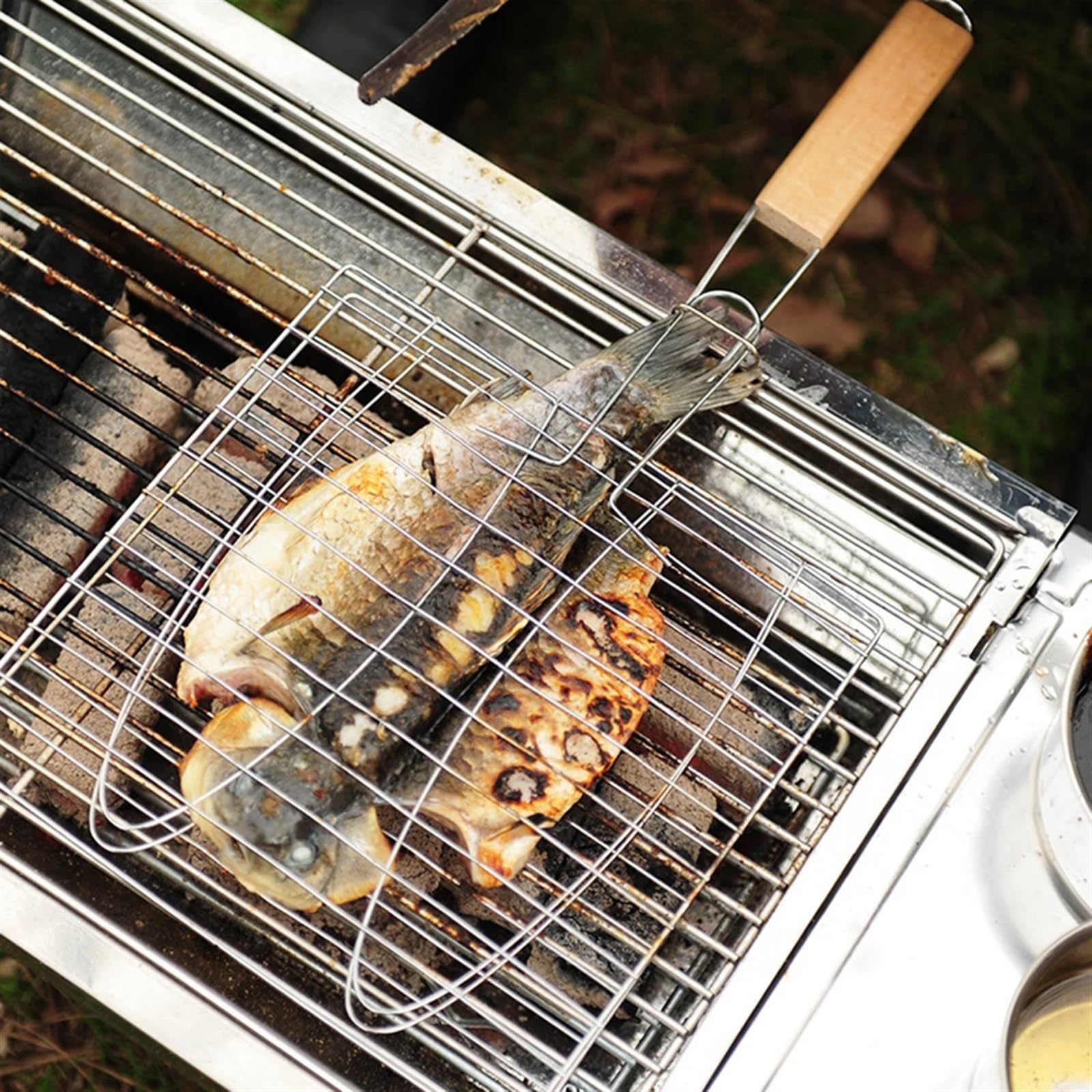 Parrilla para Barbacoa Abrazadera de red for parrilla de barbacoa, mango largo clásico en forma de pez, práctico soporte for asar pescado, barbacoa al aire libre, accesorios for parrilla de barbacoa e
