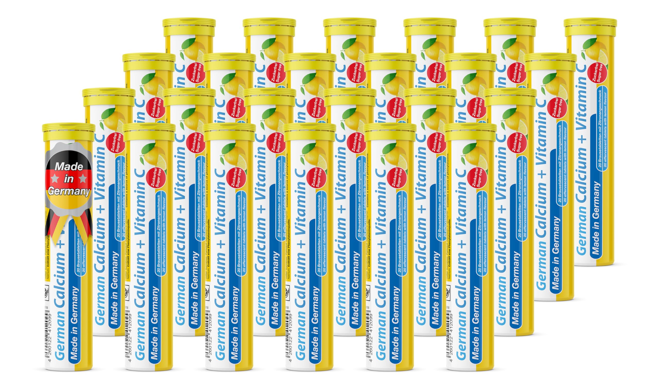 Calcium + Vitamin C - 24 x 20 effervescent Tablets - Lemon Flavor - T&D Pharma German Calcium + C - Made in Germany