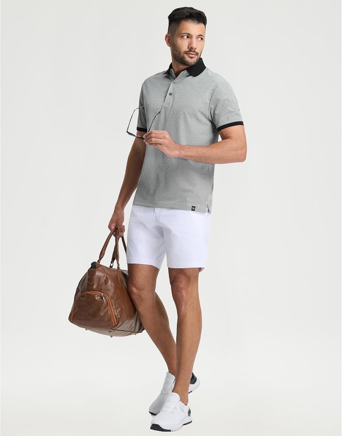 M MAELREG Mens Golf Polo Shirts Jacquard Ribbed Collar Performance Moisture Wicking Dry Fit Short Sleeve Golf Shirts for Men