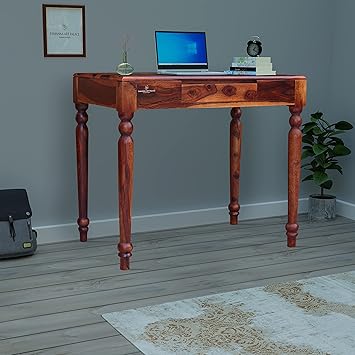 TAMANNA ART PALACE Solid Wood Multi-Purpose/Foldable/Laptop/Computer Table/Study Desk with Drawers for Home/Office and Work from Home (Round Leg (Honey))