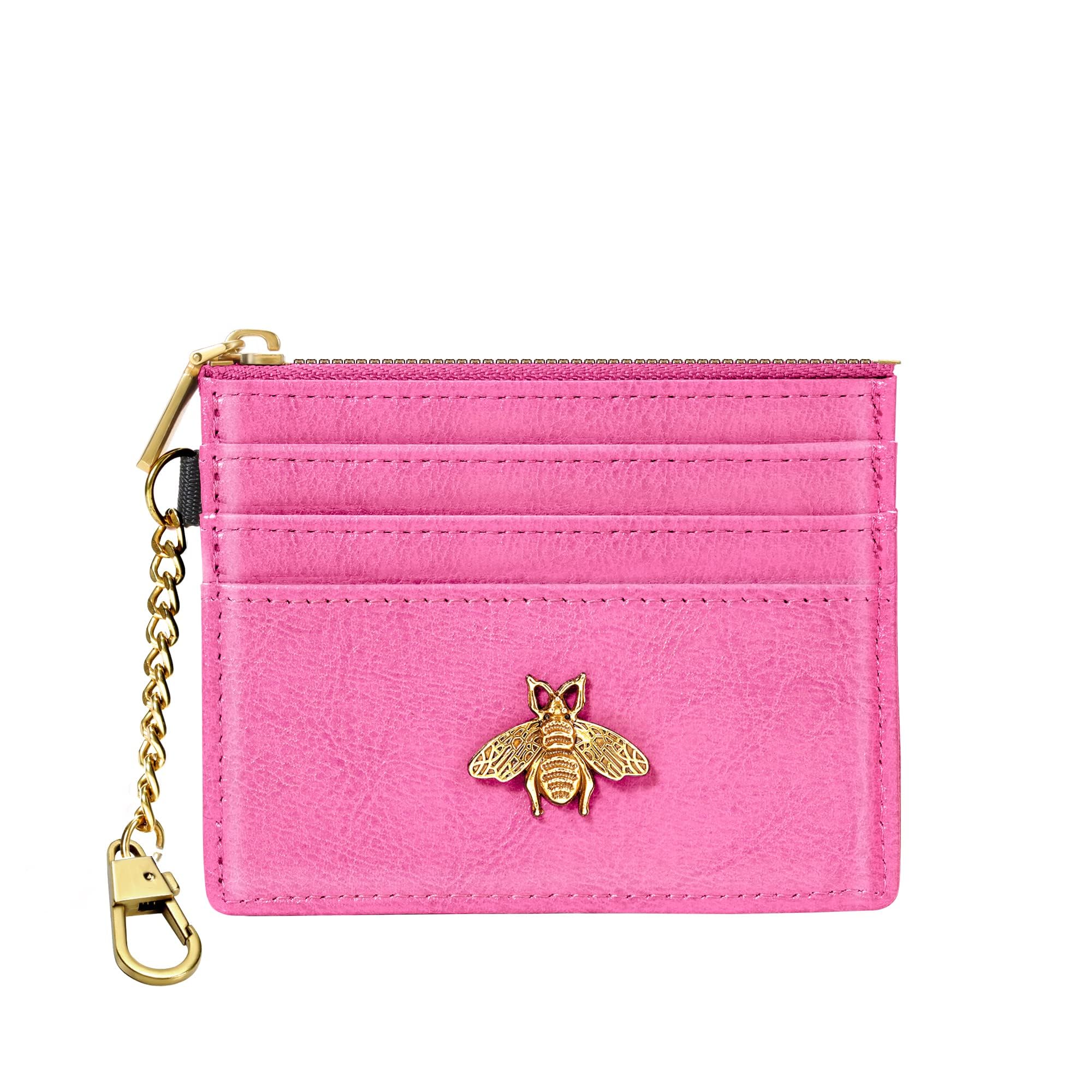 SEAVILIA Card Holder Keychain Wallet for Women with ID Window RFID Coin Purse Bee Gifts Slim Minimalist Small Wallet