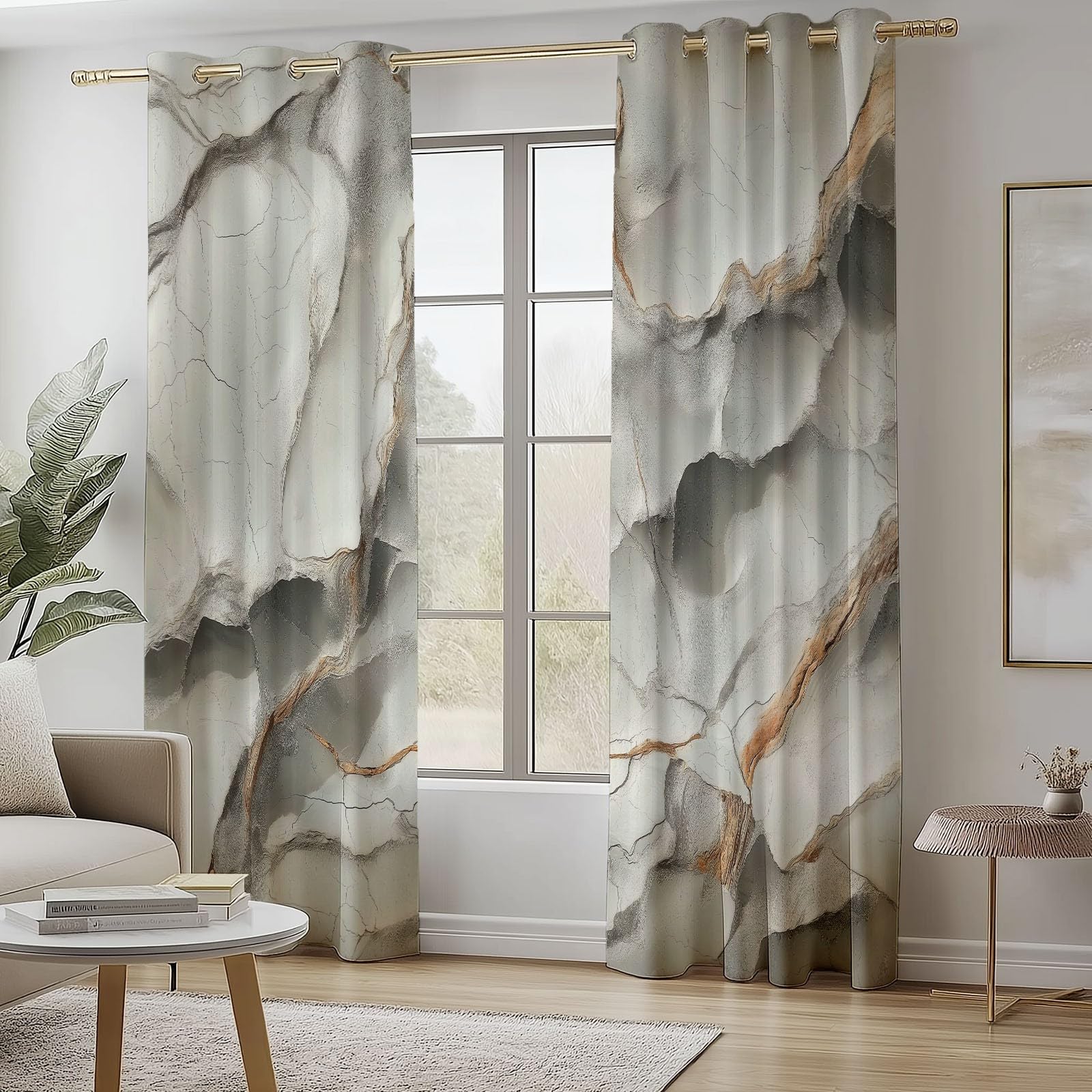 Isolant Anti-Froid Épais, Rideaux Thermiques 91.5L X 160H cm (2 Panneaux), Plis De Marbre Abstraits pour Chambre d'enfant, Gris Clair