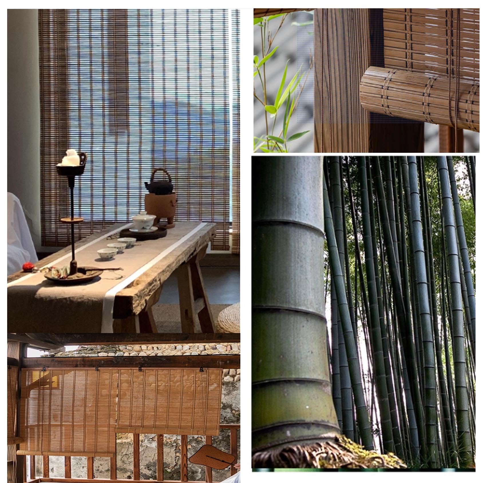 Natürlich Bambusrollo,Terrasse Bambus-Rollo für Garten,Atmungsaktiv Mit Lifter Natur Holzrollos Sonnenschutz Jalousie Für Innen-/Außen,Fenster,Balkon