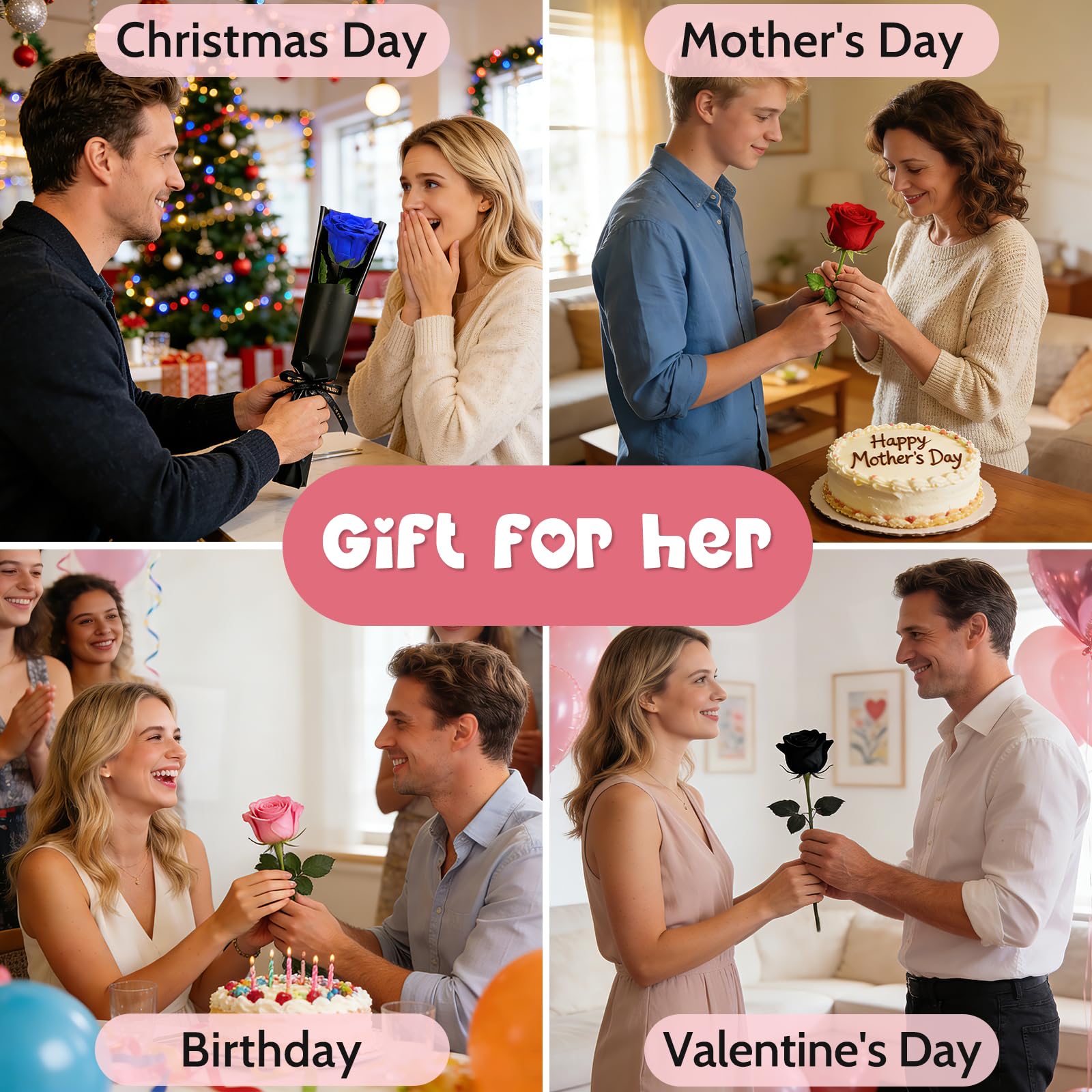 Yamonic Rosa Eterna Regalos para Mujer, Rosa Preservada con Tallo Regalo Cumpleaños Mujer, Flores Preservadas Regalos Madre, Rosa Eterna Natural Preservada Regalo Navidad San Valentín,Rosa Roja