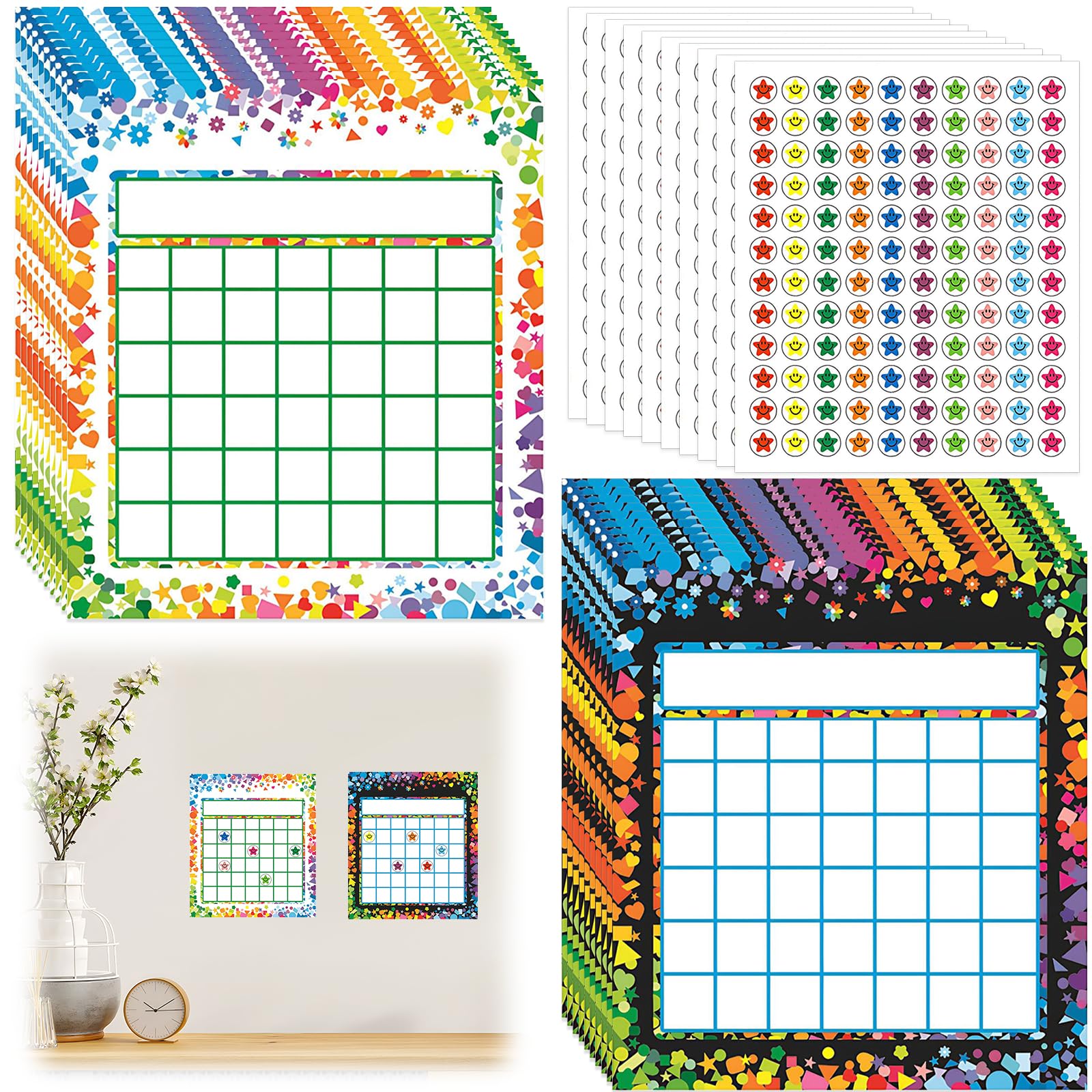 30 PCS Reward Chart for Children with 1200 Colourful Star Stickers, Kids Behaviour Chart for Home or Classroom, Star Sticker Chart for Toddlers, Boys & Girls Incentive System