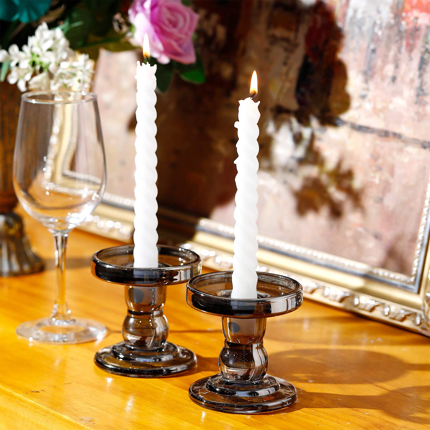 Juego De 3 Candelabros De Cristal Negro IBWell - Para Velas Cónicas, Altura 8.5-14 Cm, Decoración Elegante