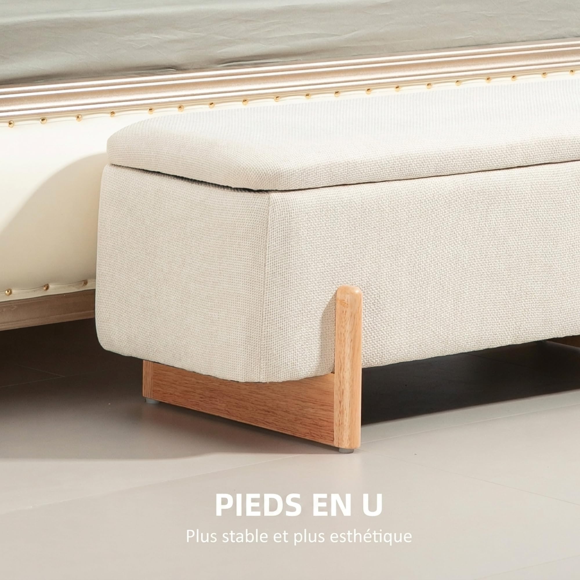 HOMCOM Banc de Rangement Bout de Lit Rembourré 111 x 44 x 44,5 cm Crème