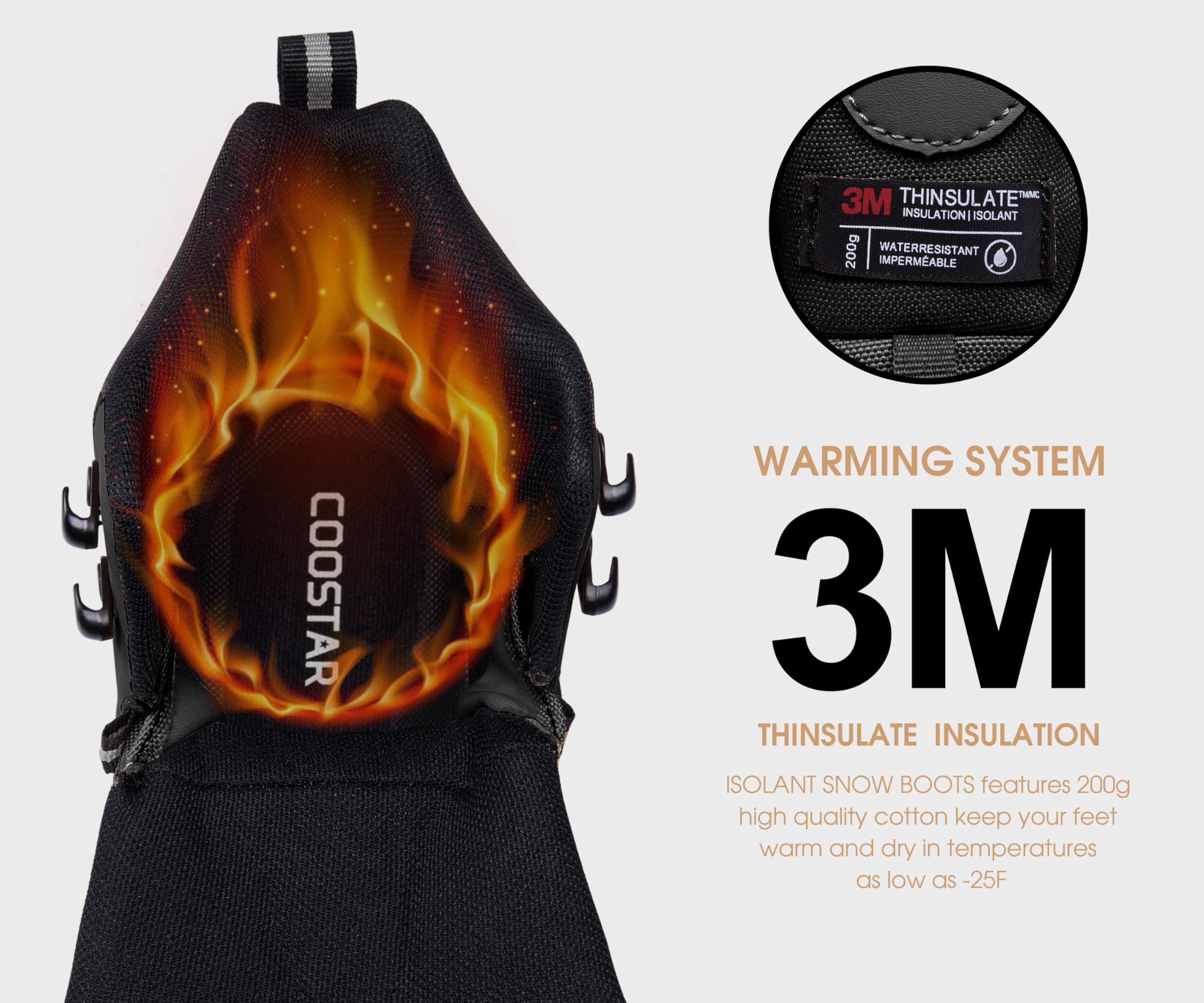 Coostar Snow Boots for Men Insulated Waterproof Construction Winter Hiking Boots Black Size 11.5