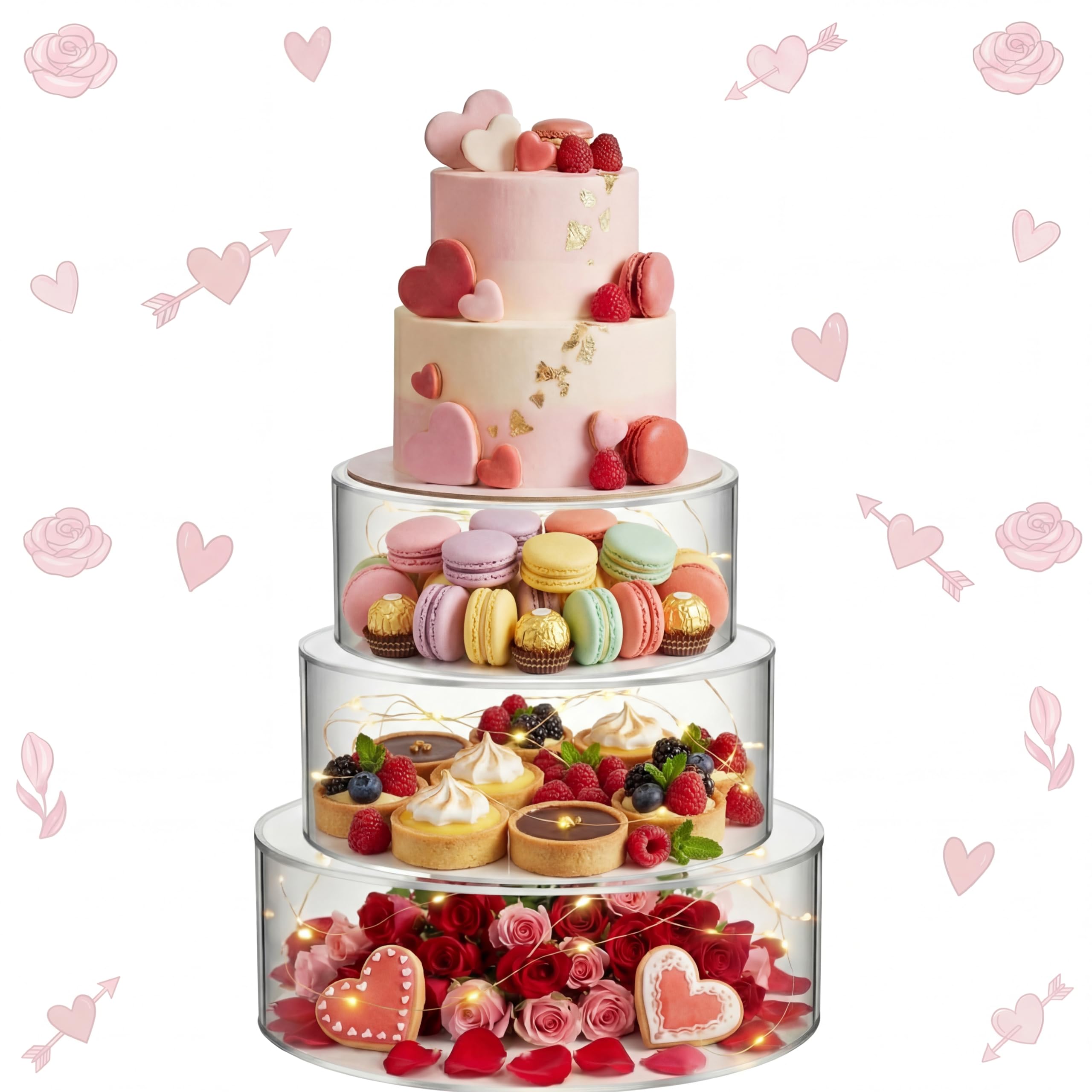 Photo 1 of **Only two** Sintuff 3 Pcs Acrylic Cake Stand with LED Lights 8'', 10'', 12'' Clear Fillable Cake Riser Round 3 Tier Case Box for Wedding Birthday Holiday Party Food Display, 3 Sizes