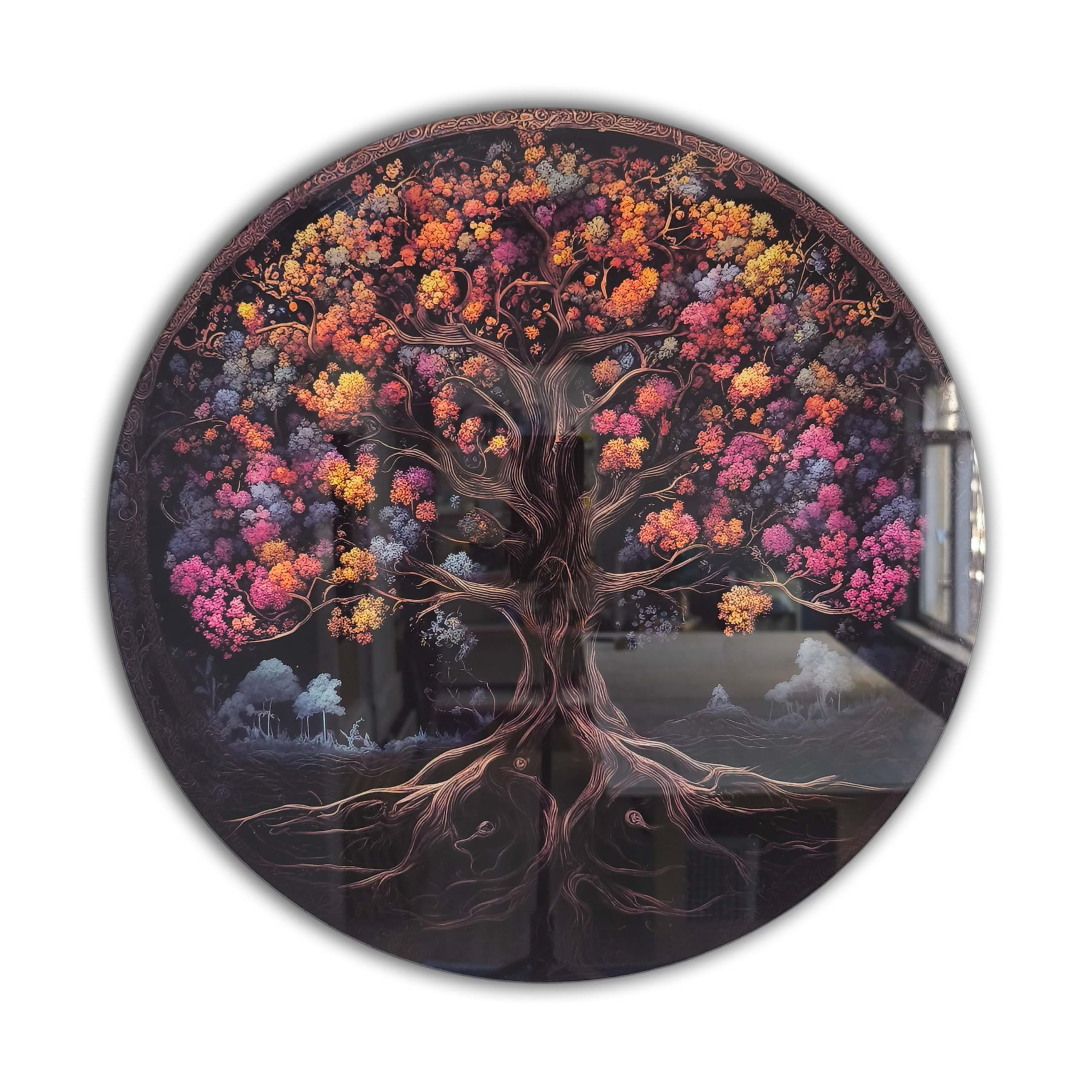 Venodeco Tree Of Life, Tempered Glass Wall Art,Abstract Wall Painting, Home Decor, Housewarming Gift, Wall Hangings, Round Wall Art, Wall Decor,