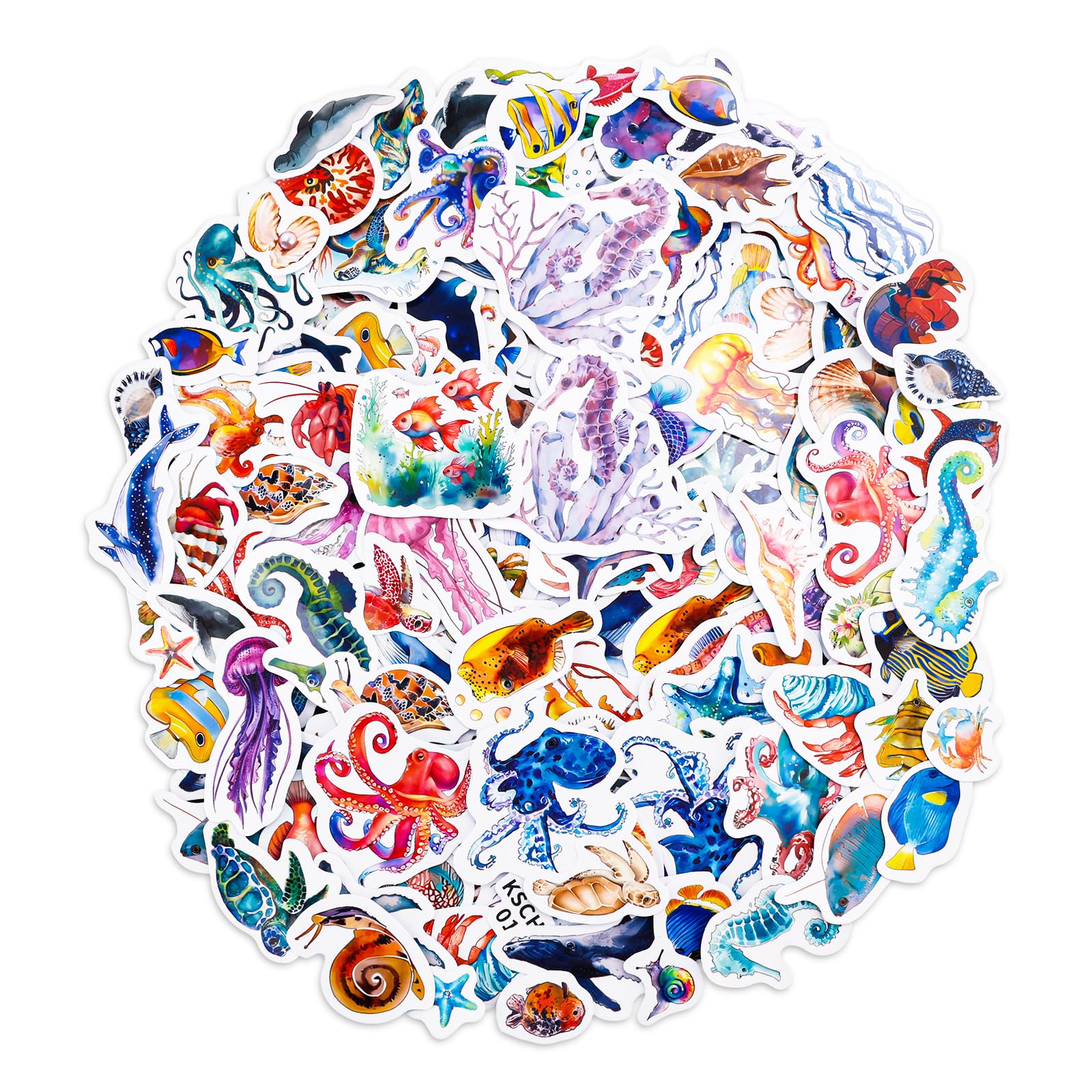150pcs Ocean Sea Animal Stickers, Waterproof Under The Sea Fish Decals Colorful Marine Creature Labels for Party Favors Scrapbook Laptop Water Bottle Computer Craft Supplies Classroom Rewards