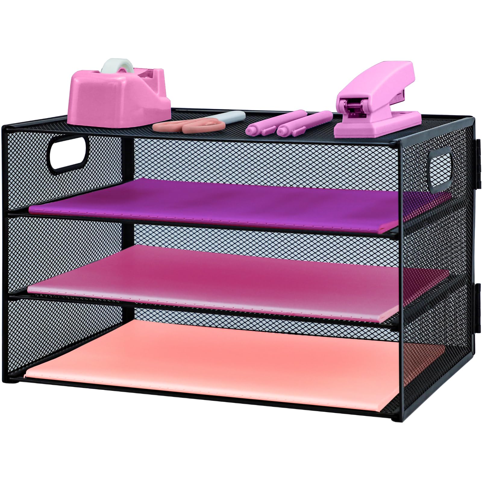 Ideallife 119 3 Tier Mesh Desktop File Organizer, Paper Letter Tray Organiser, Mesh Desktop Storage With Sliding Trays For Home &Office Supplies(Black)