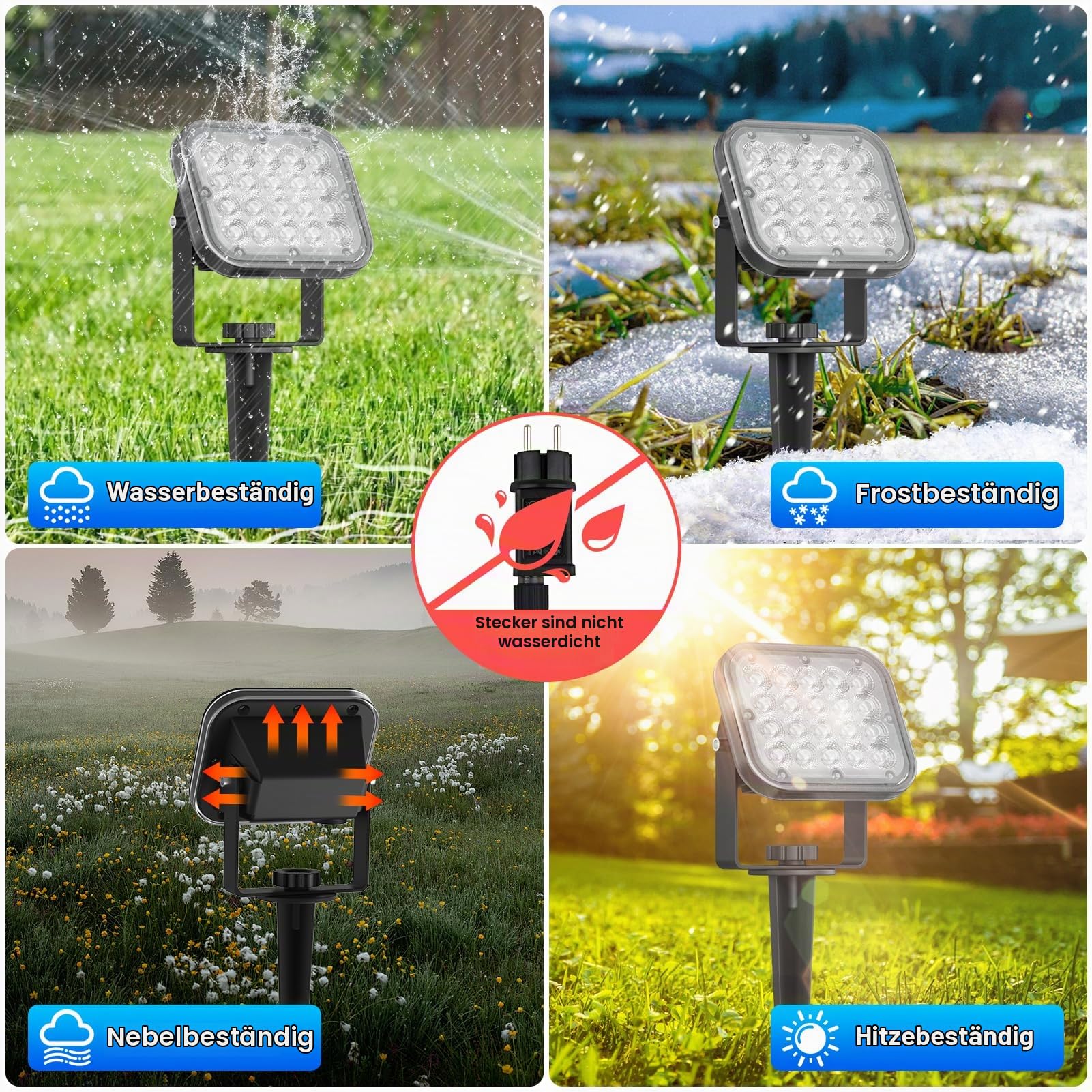 NATPOW Gartenbeleuchtung mit Strom, 4 Stück RGB Gartenleuchte mit Erdspieß, Farbwechsel Gartenstrahler mit Fernbedienung Bluetooth APP, IP65 Wasserdicht Gartenlampe für Garten Rasen Pfad Außen
