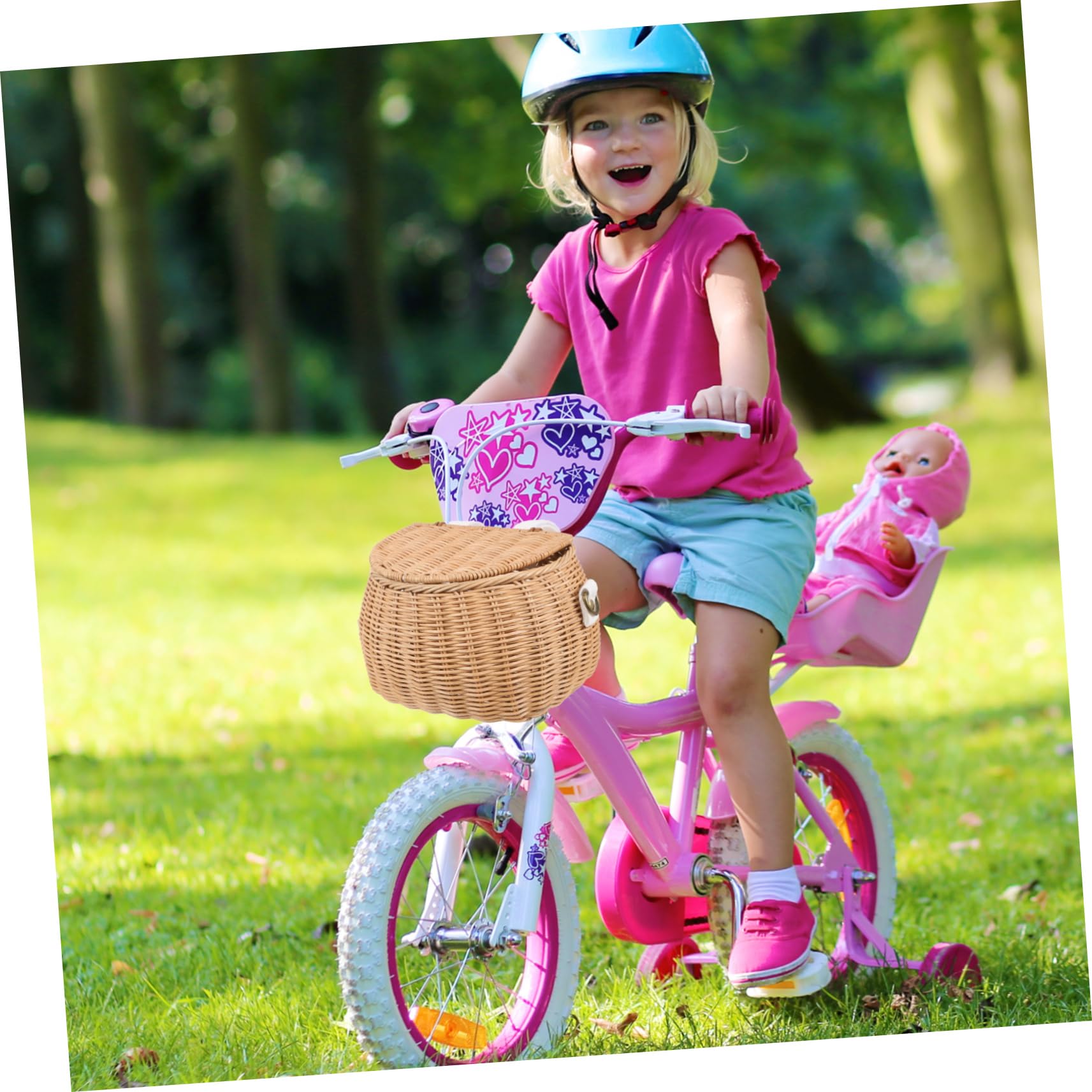 Toddmomy Cesta Práctica y Segura de Ratán Amarillo para Scooter y Bicicleta Infantil para Guardar Juguetes, Toallas y Vasos, Adecuado para Niños