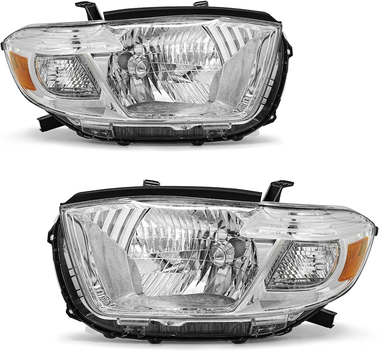 Headlight Compatible with 2008 2009 2010 Toyota Highlander Base Headlamp with Chrome Housing Amber Reflector Replacement Pair Left and Right
