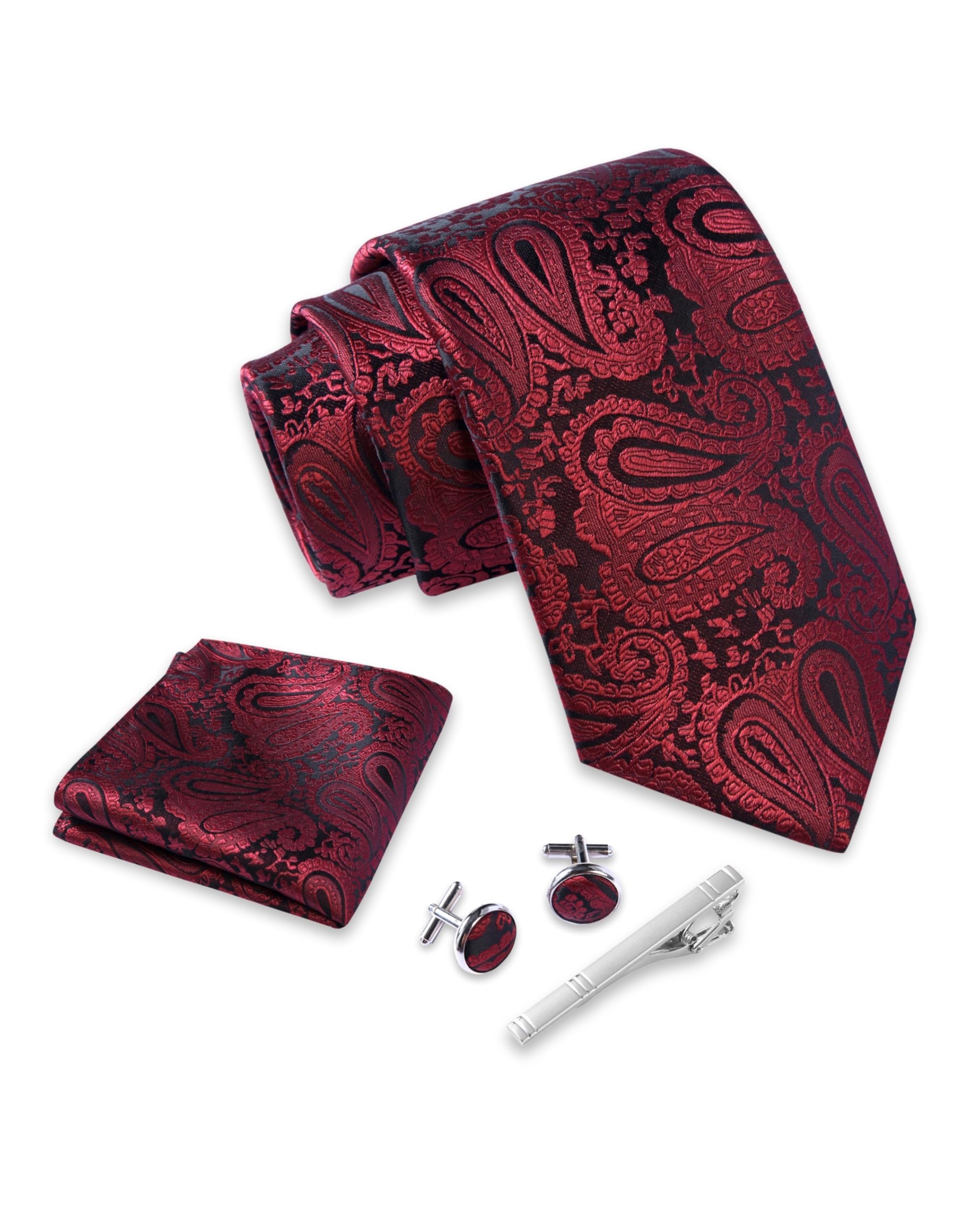 Massi Morino Cravatta e fazzoletto da uomo - con camicia gemelli, parure fermacravatta set I Accessori sposa I Cravatte Elegante Confezione Regalo