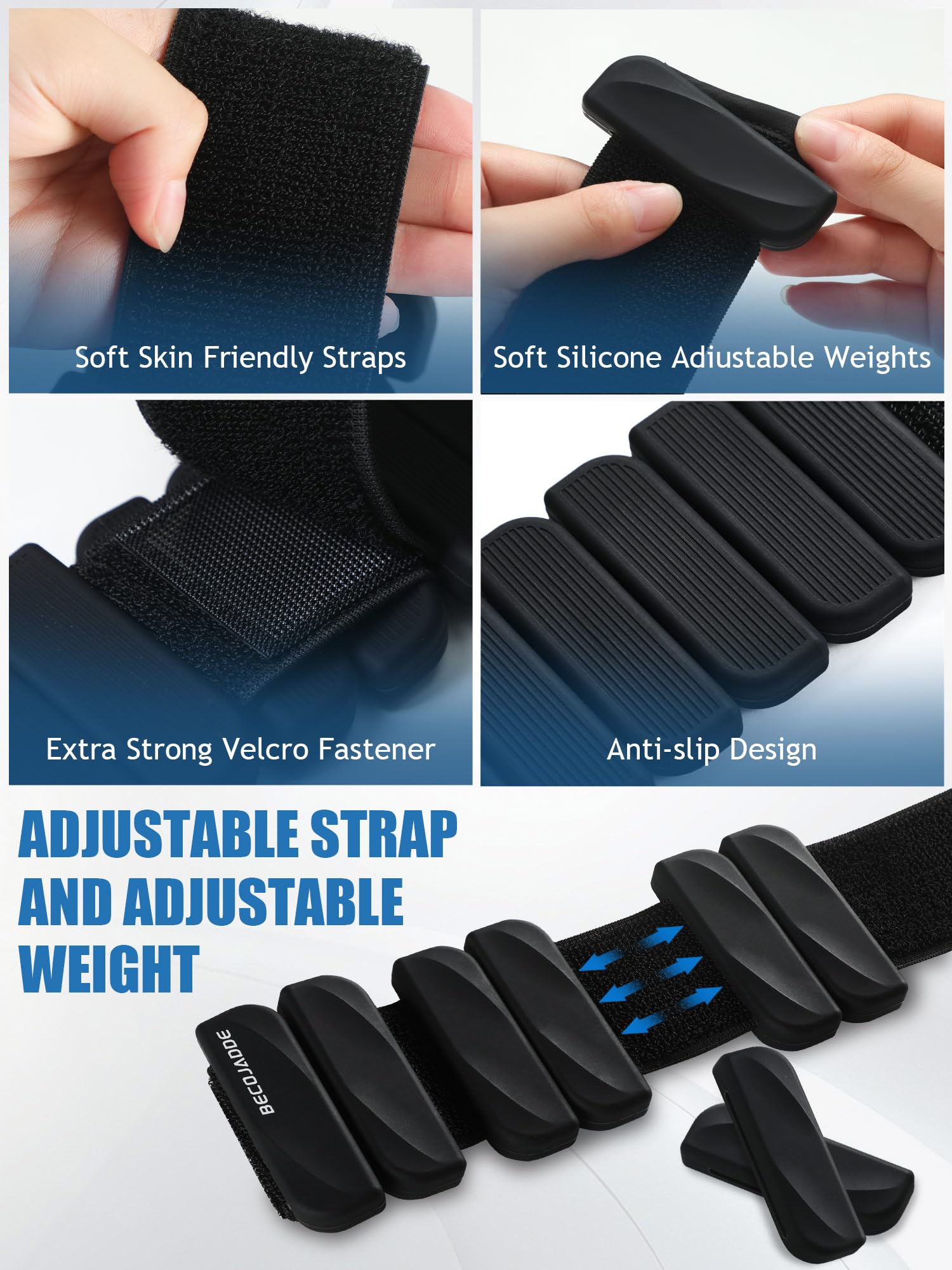 BECOJADDE Ankle Weights for Women Men Set of 2 (0.45 Kg Each) Adjustable Wrist Weights Bracelet for Home Gym Weighted Wristbands Leg Arm Weights for Walking Swimming Running Pilates Yoga Black - Image 4