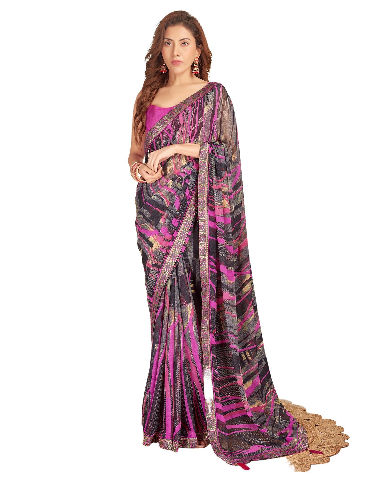 SIRILWomen's Lace & Printed Chiffon Saree with Blouse