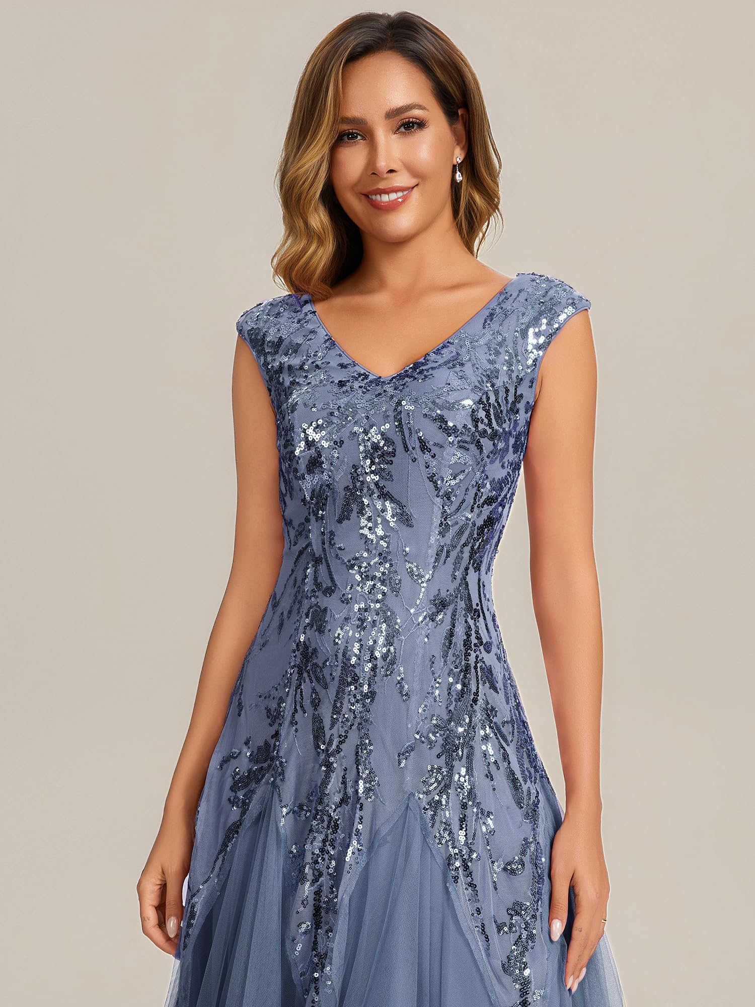 Ever-Pretty Ballkleider Damen Lang Pailletten Ärmelloses Abendkleid mit V-Ausschnitt für Kleid Silvester EE02559