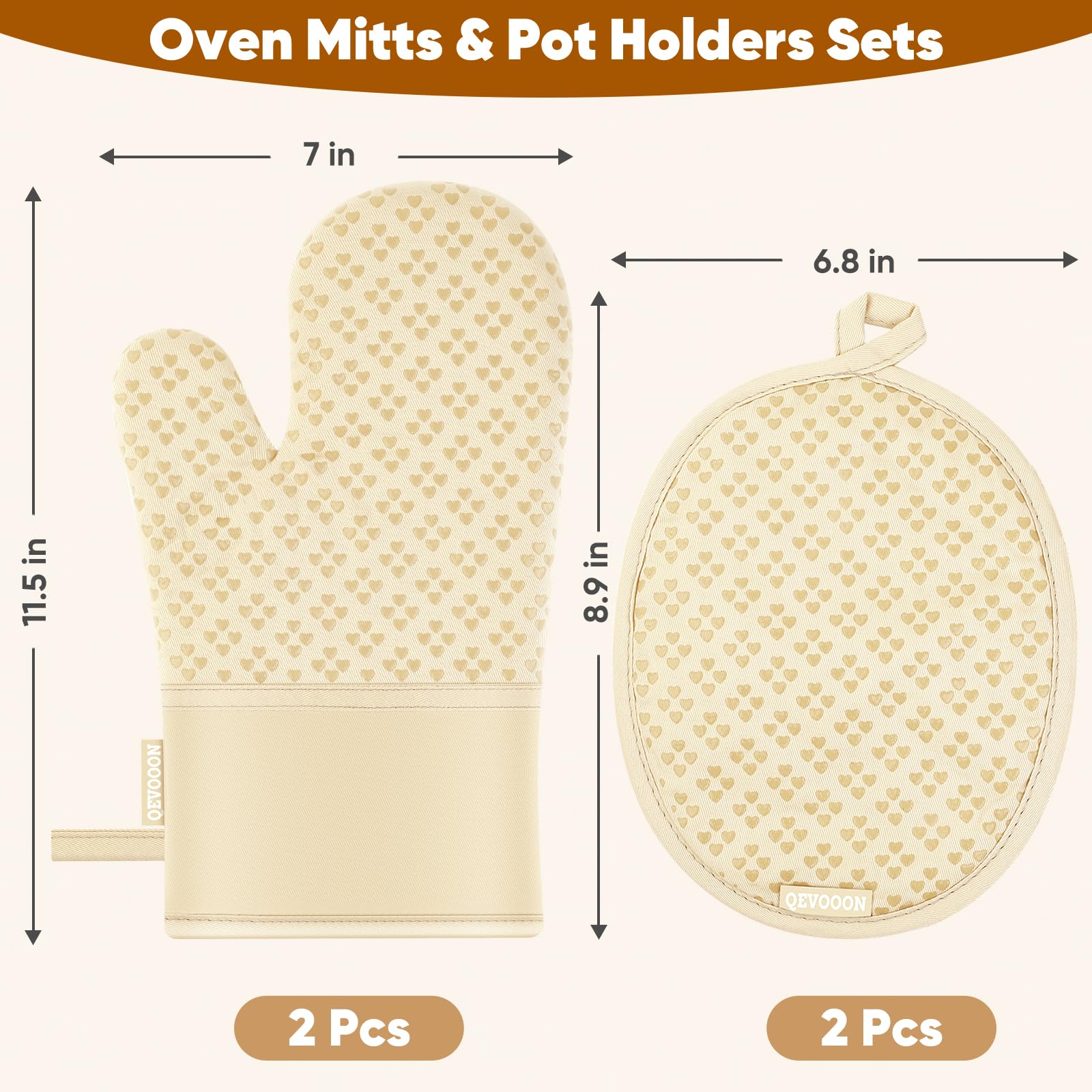 Juego de 4 manoplas de horno y soportes para ollas, resistentes al calor, guantes de horno de 500 grados y soporte para ollas, guantes de horno extralargos y agarraderas con superficie de silicona