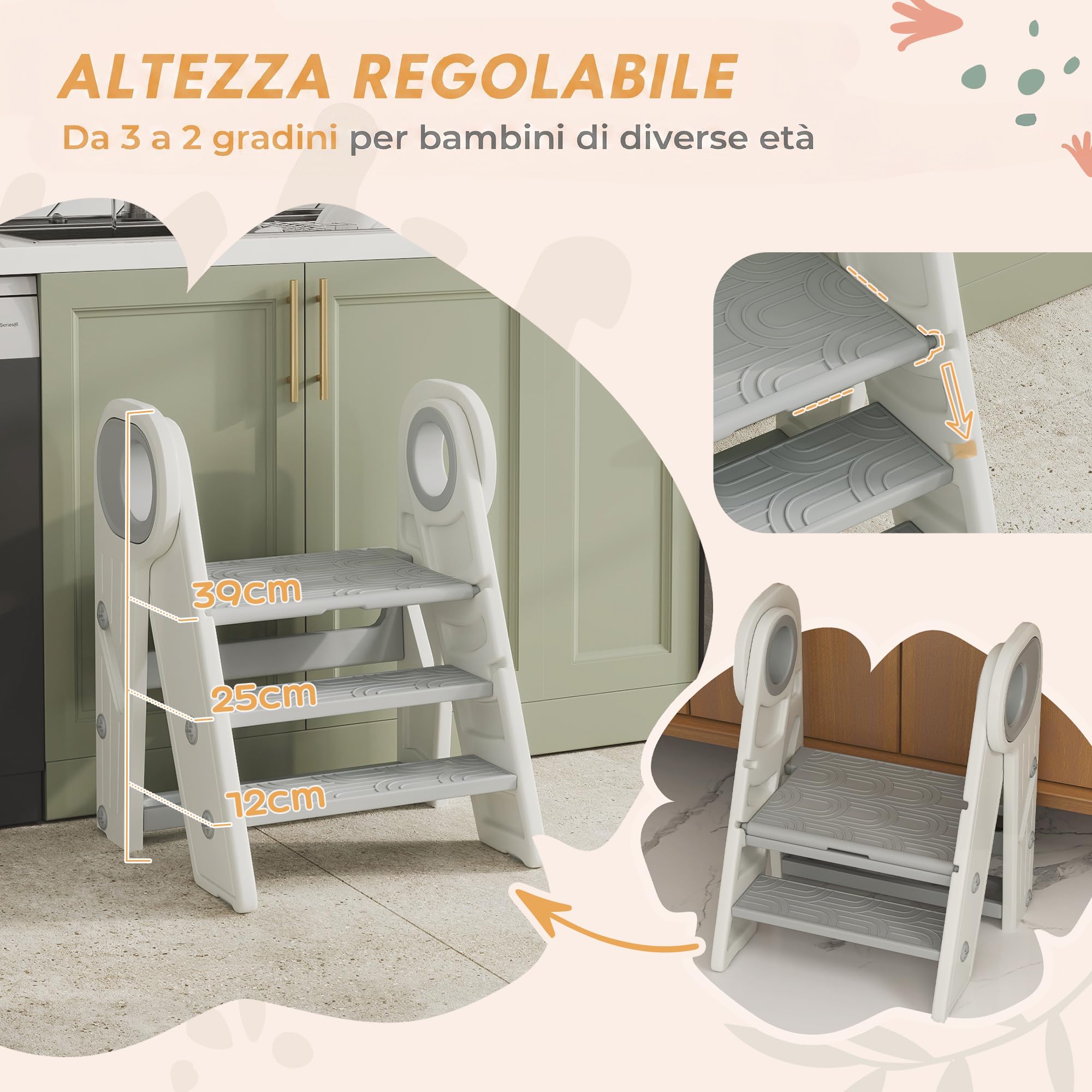 AIYAPLAY Torre Montessoriana Bambini Pieghevole con Maniglia Grigio