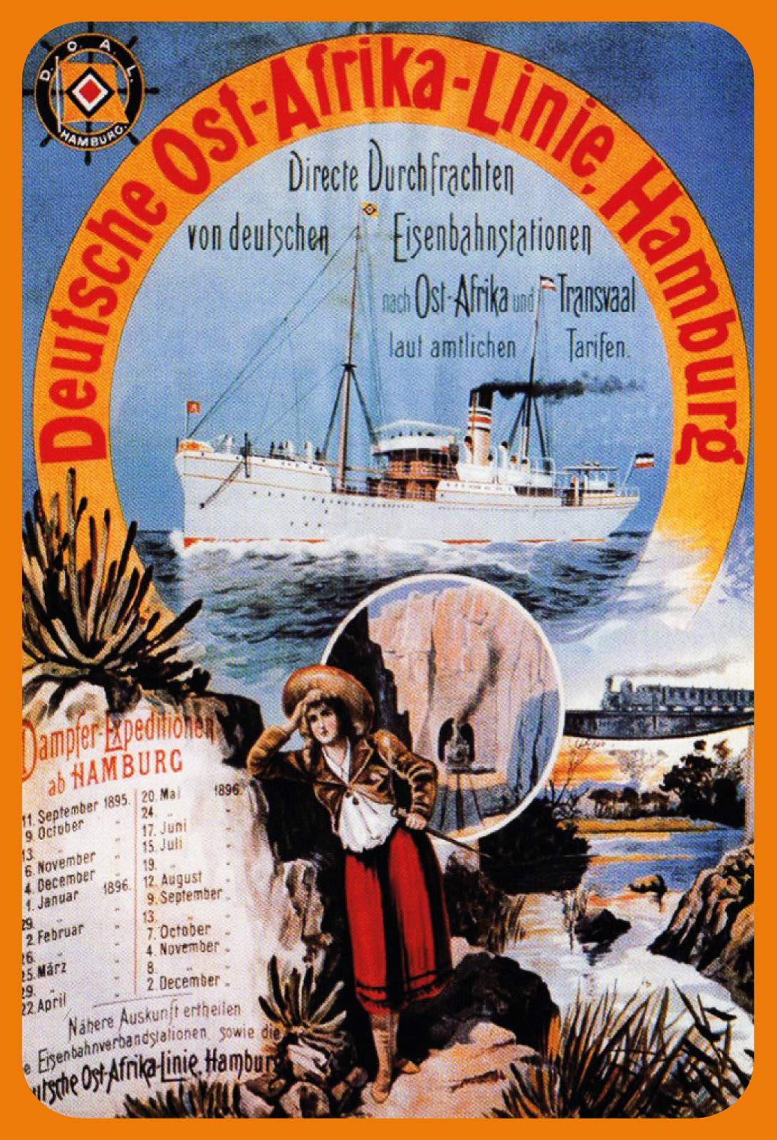 Blechschild 30x20cm Deutsch Ost Afrika Line Hamburg – Hochgeprägt, Matt Lackiert, Wetterfest