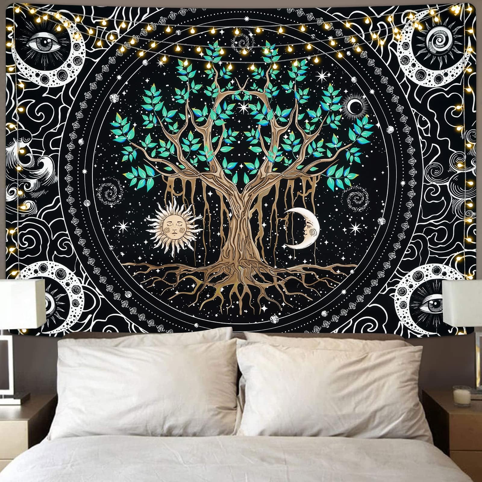 Krelymics Tree of Life Sun and Moon Tapestry - Galaxy Space Psychedelic Eye Tapestry for Bedroom (51.2 x 59.1 inches)