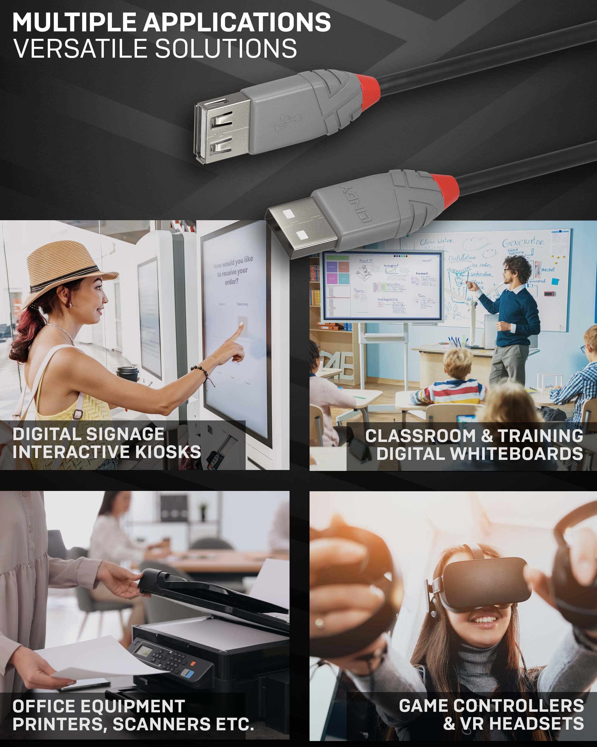 Lindy - Cavo Prolunga USB 2.0 Anthra Line 3 Metri, Connettore USB Tipo A Maschio a Femmina, velocità di Trasferimento Dati Speed Fino a 480Mbps per Tastiera, Stampante, Fotocamera, Hard Disk