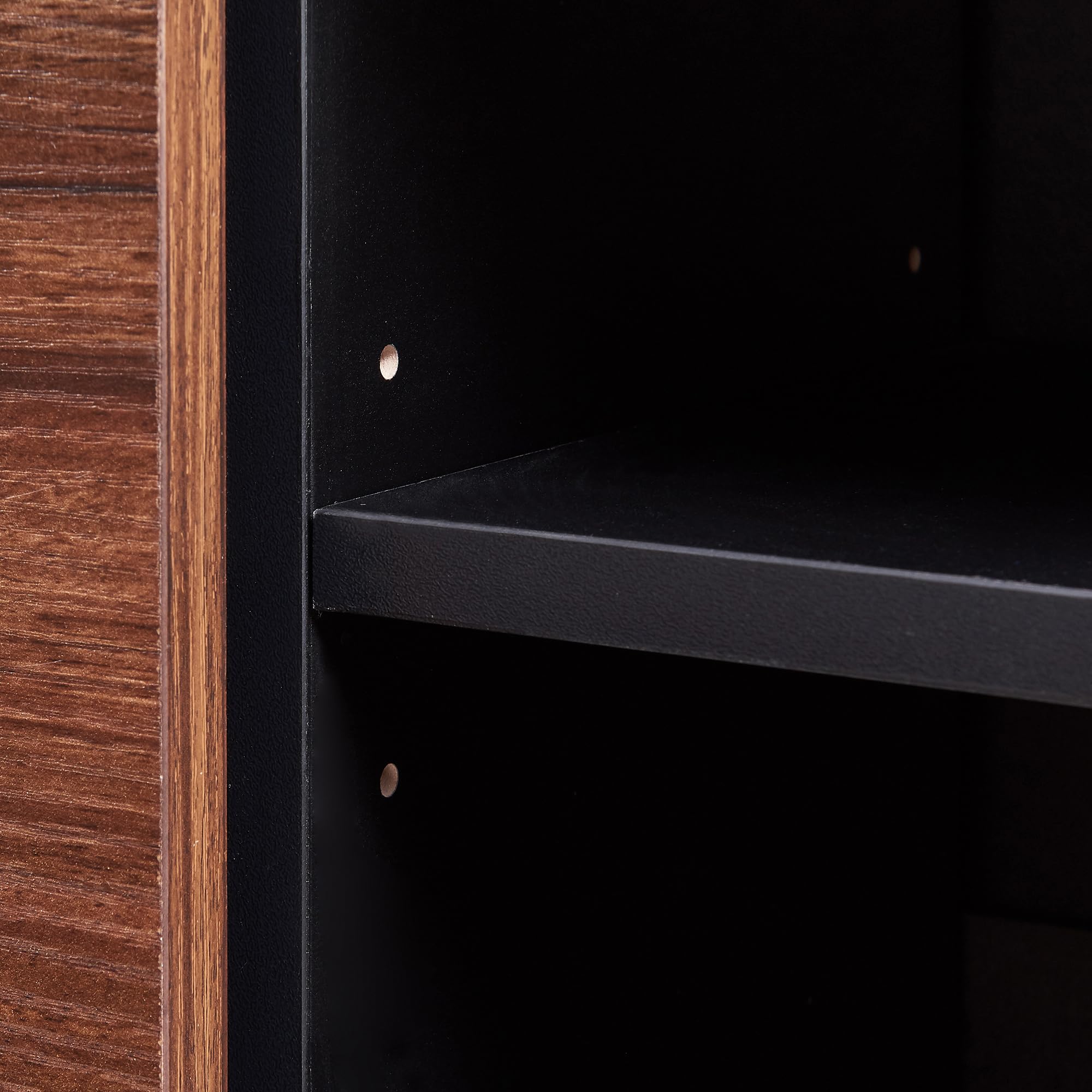 [en.casa] Armadietto Credenza Bassa con 3 Ante Push-Open Piedistallo in Metallo Mobile Contenitore per Soggiorno Camera Ingresso 120x30x55 cm Nero/Effetto Noce