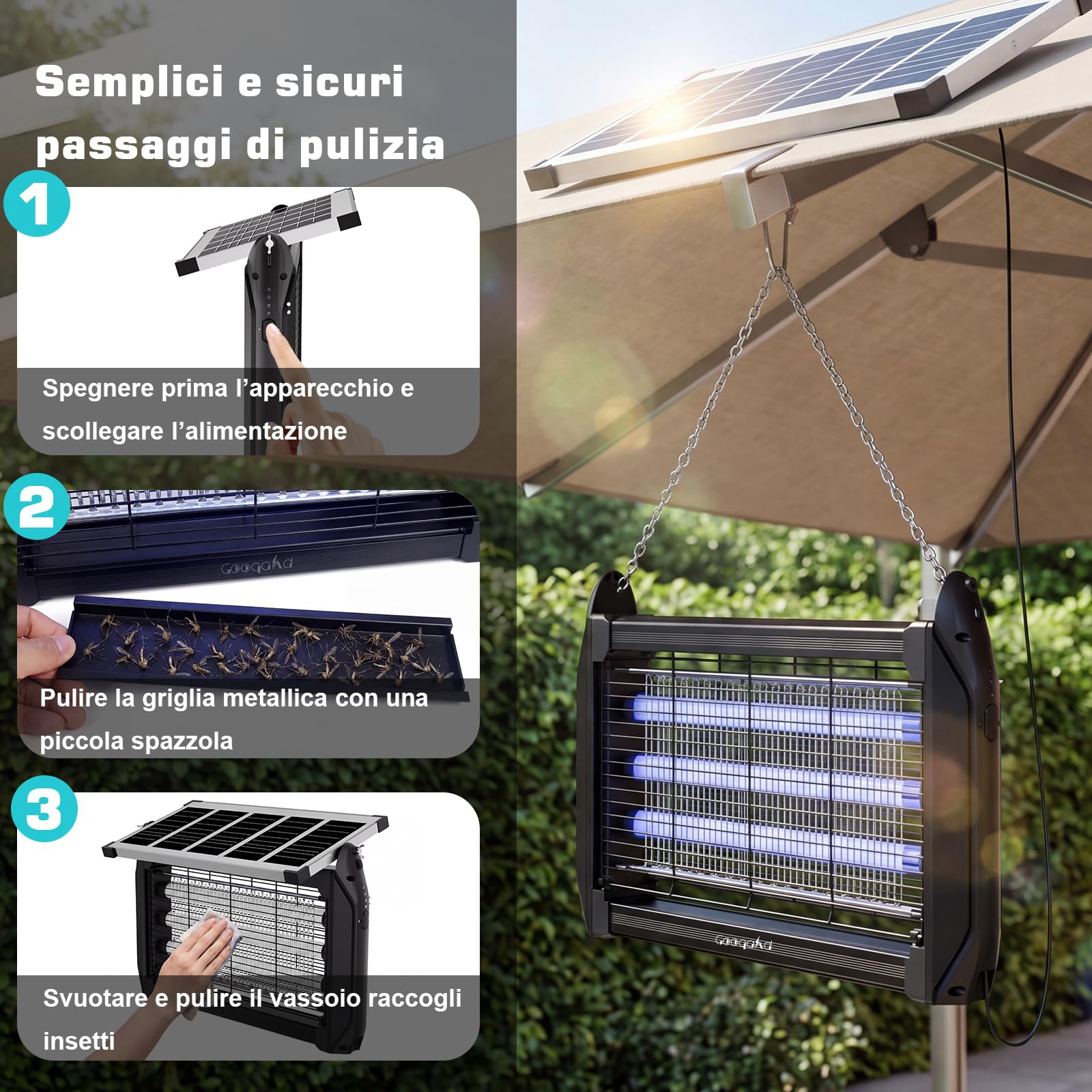 Lampe Anti Moustique Solaire Exterieur, 4500V Lampe Anti Mouche avec Batterie 4000mAh, Indice D'étanchéité IPX5, Anti Insectes Répulsif sans Fil avec Piquet pour Jardin, Terrasse, Camping