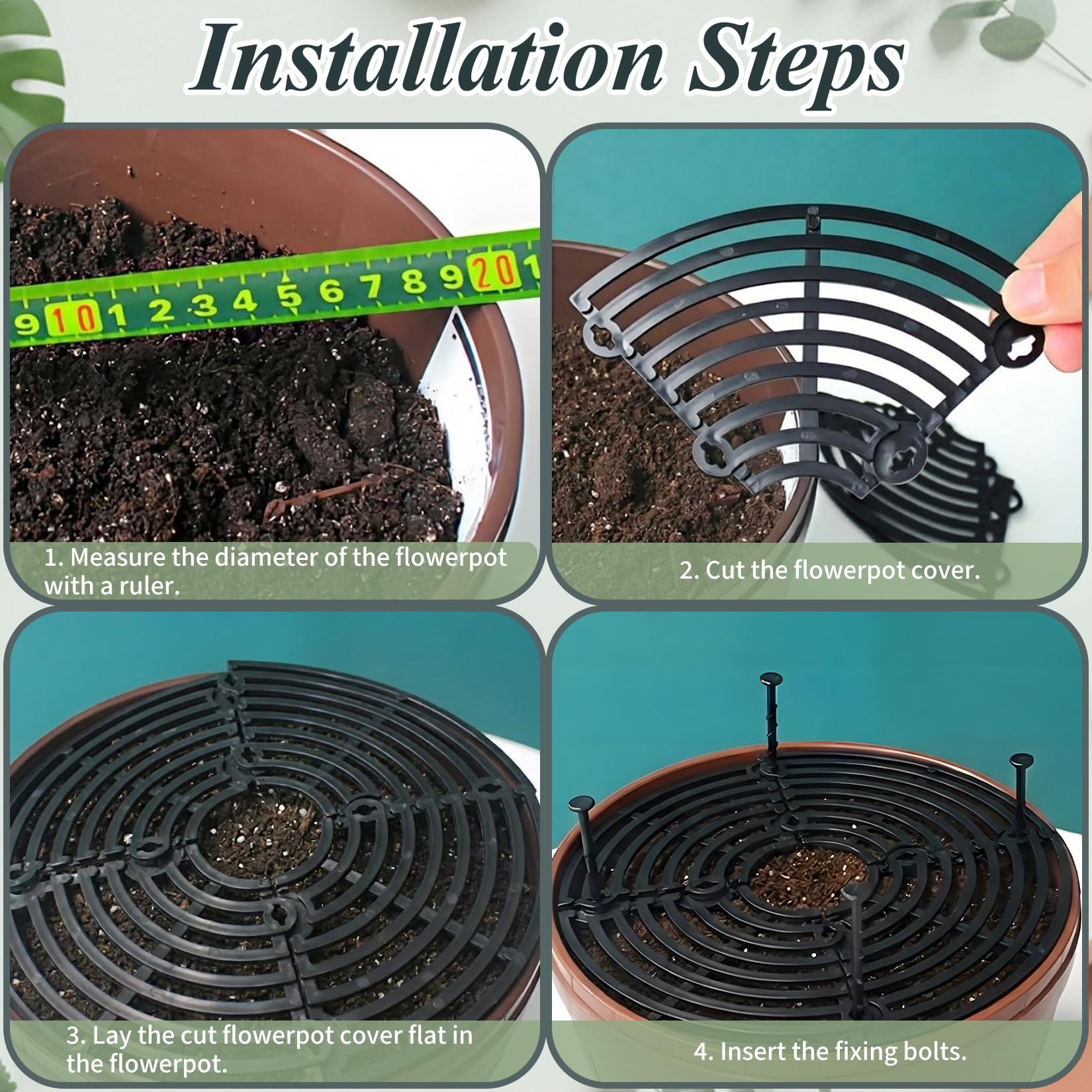 Lot de 4 grilles de pot de fleurs, 30 cm, protection des plantes, chat, en polypropylène, pour plantes, avec goupille de fixation allongée, protège les plantes des enfants et des animaux