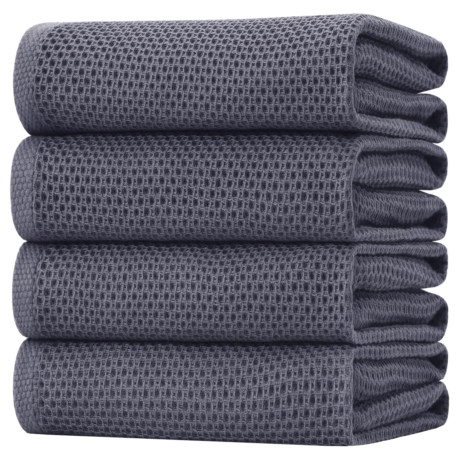 Homaxy 100% Cotton Oversized Waffle Weave Kitchen Towels 4-Pack, Dark Grey